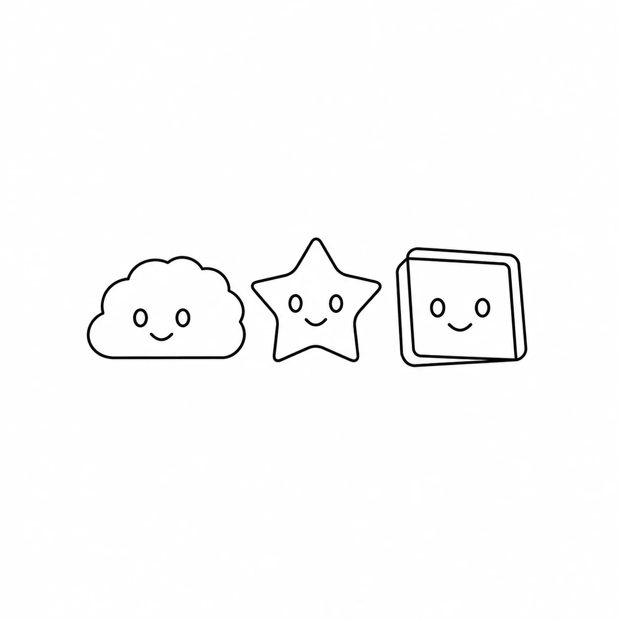 Original cloud, rounded star, and wobbly cube outlines for coloring