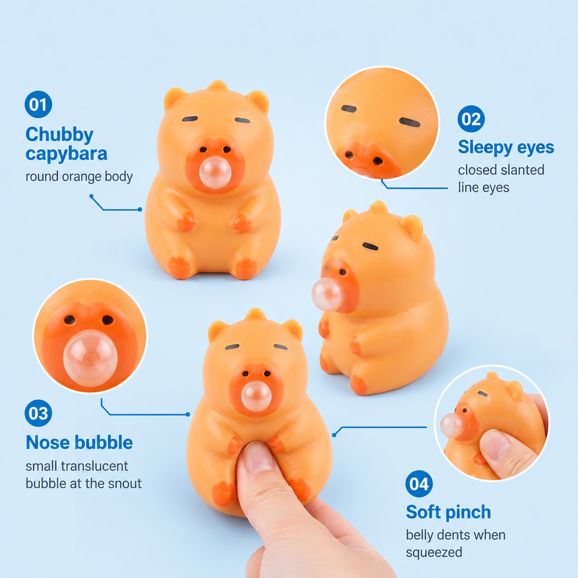 Capybara Bubble Squishy features