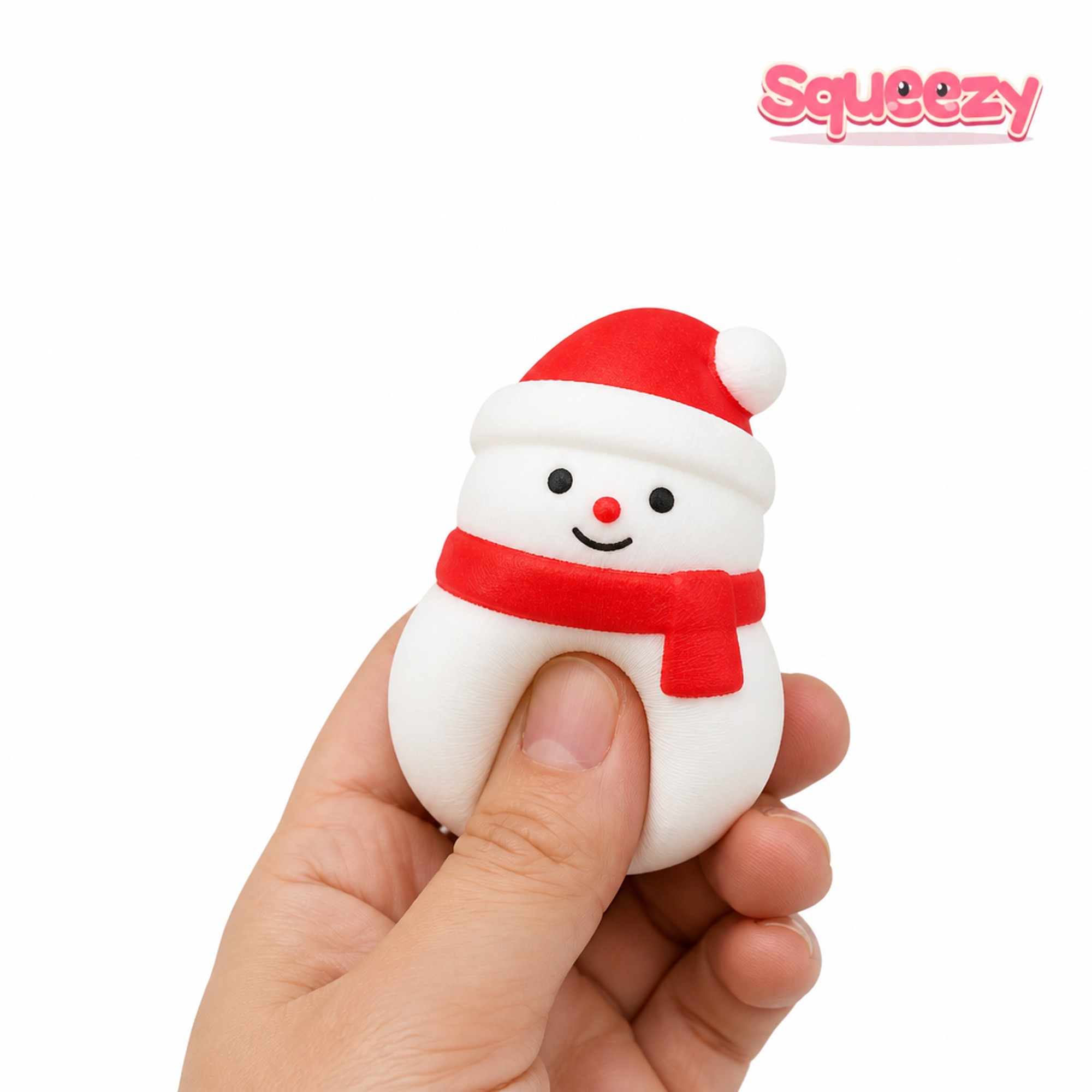 Christmas Mochi snowman being squeezed