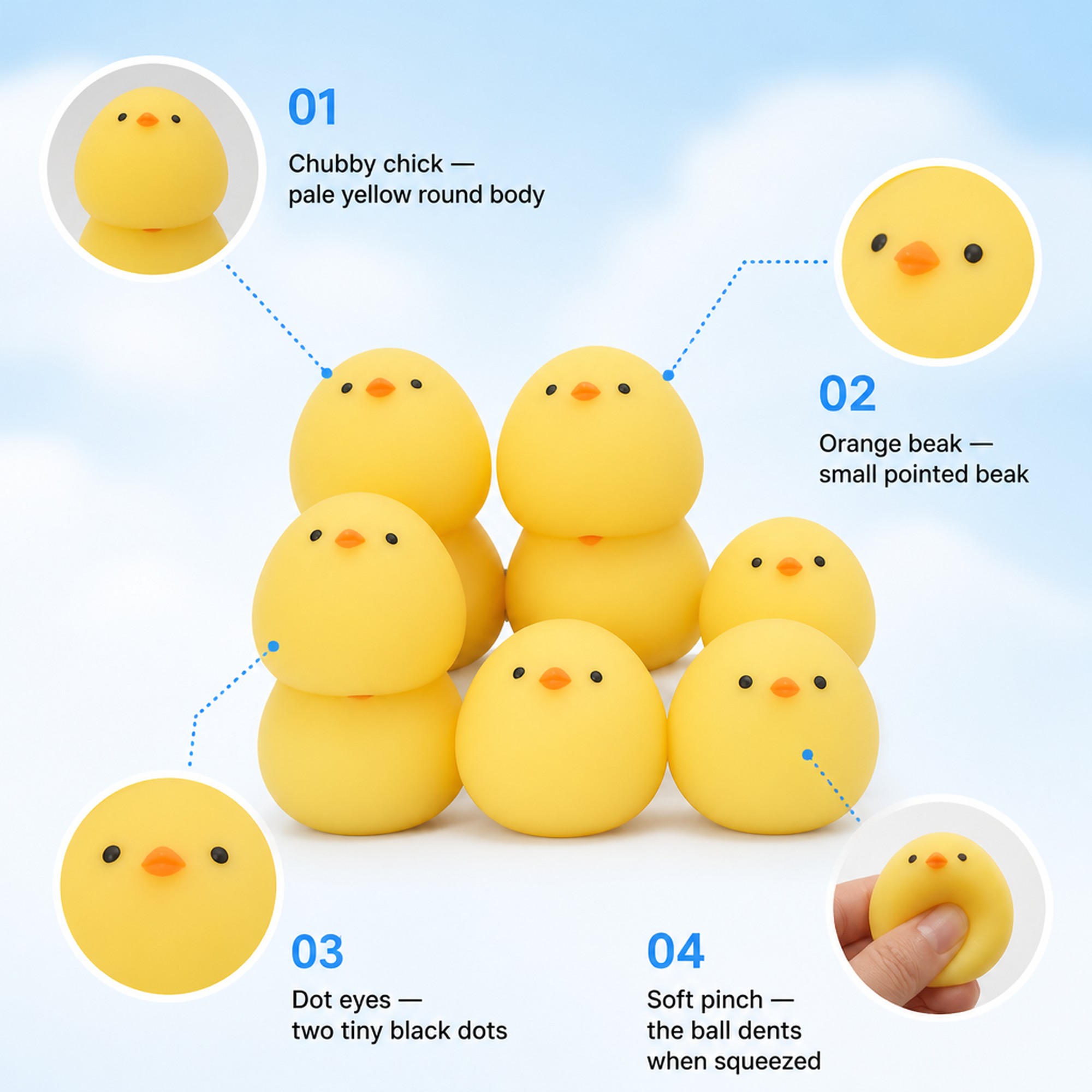 Chubby Chick Squishy features