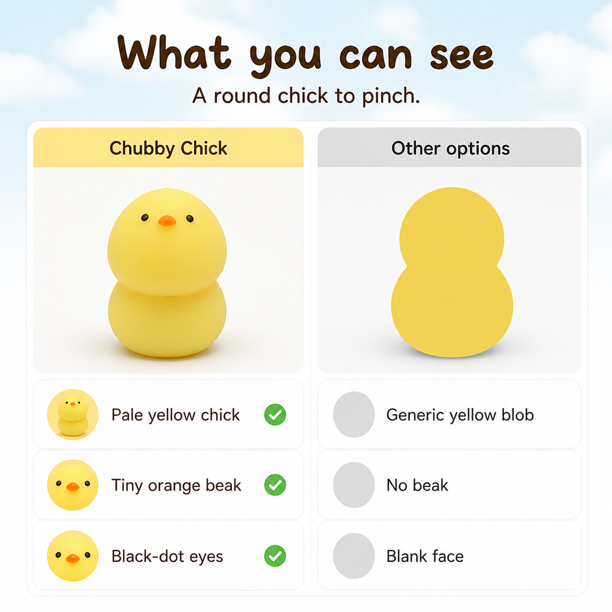 Chubby Chick Squishy compared with other options