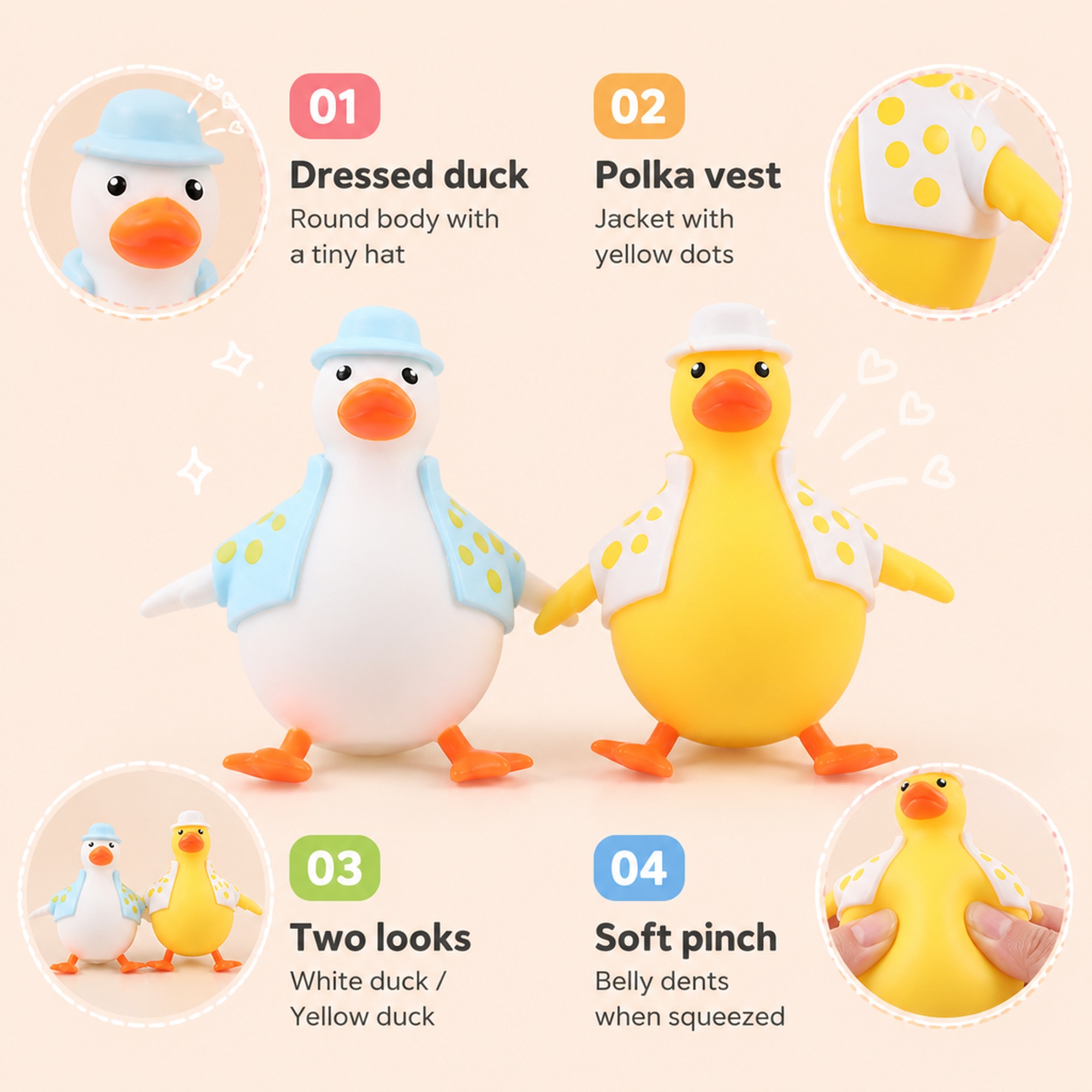 Dressed Duck Squishy features