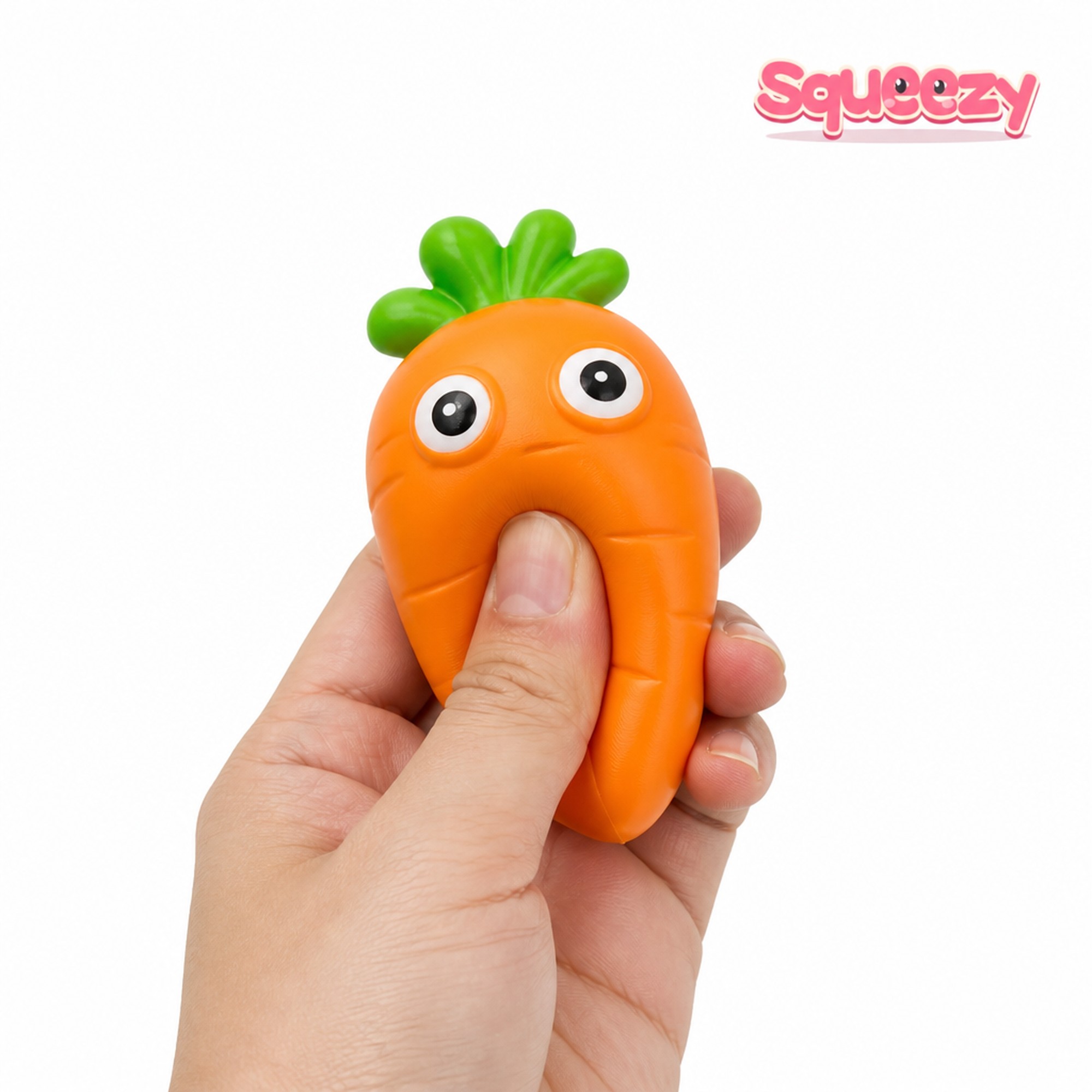 Googly Veggie carrot being squeezed