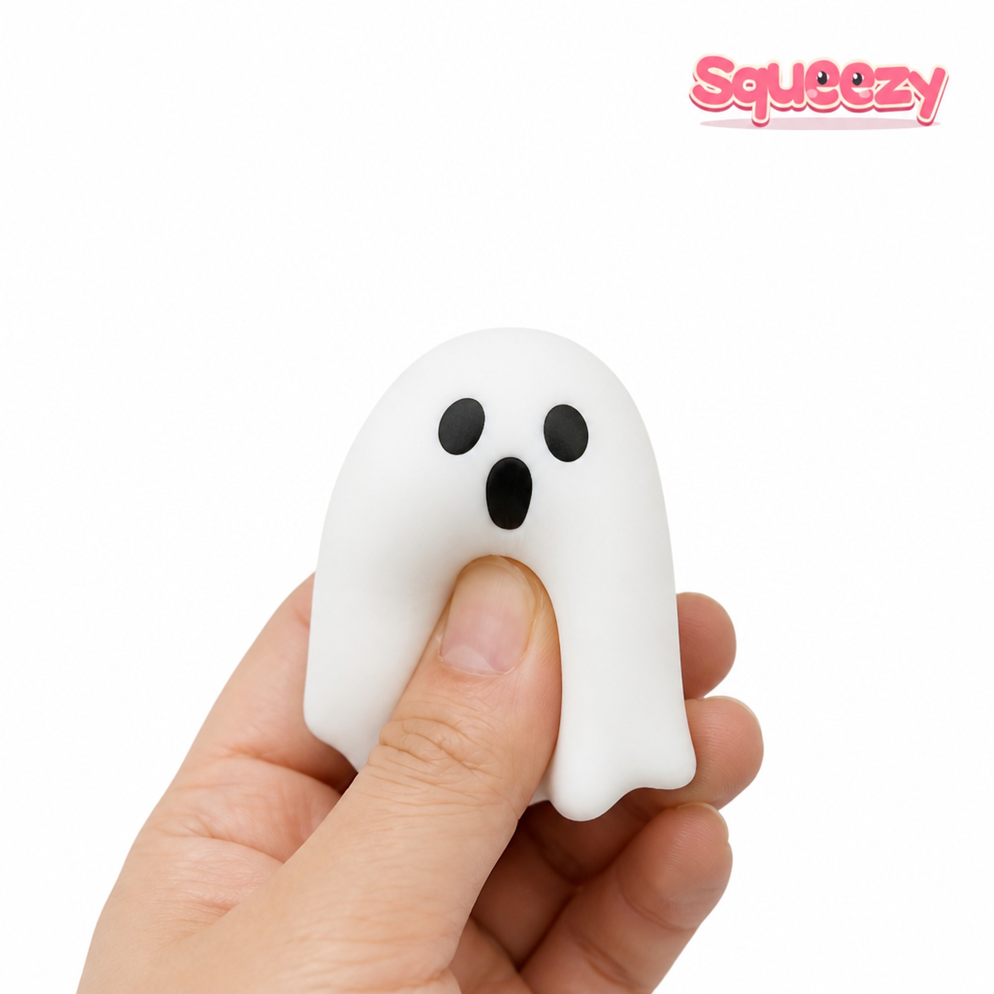 Halloween Mochi ghost being squeezed