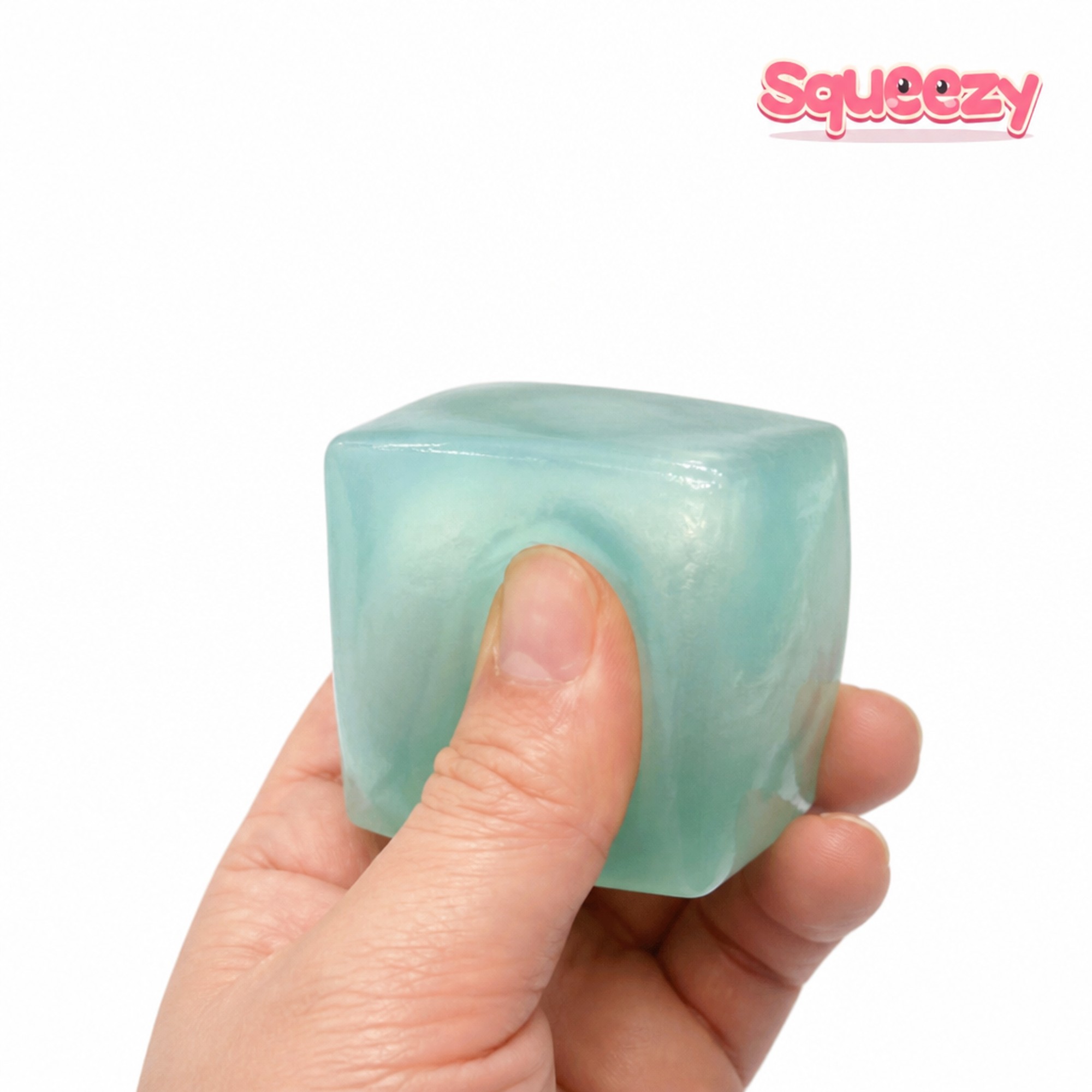 Jelly Cube Squishy being squeezed