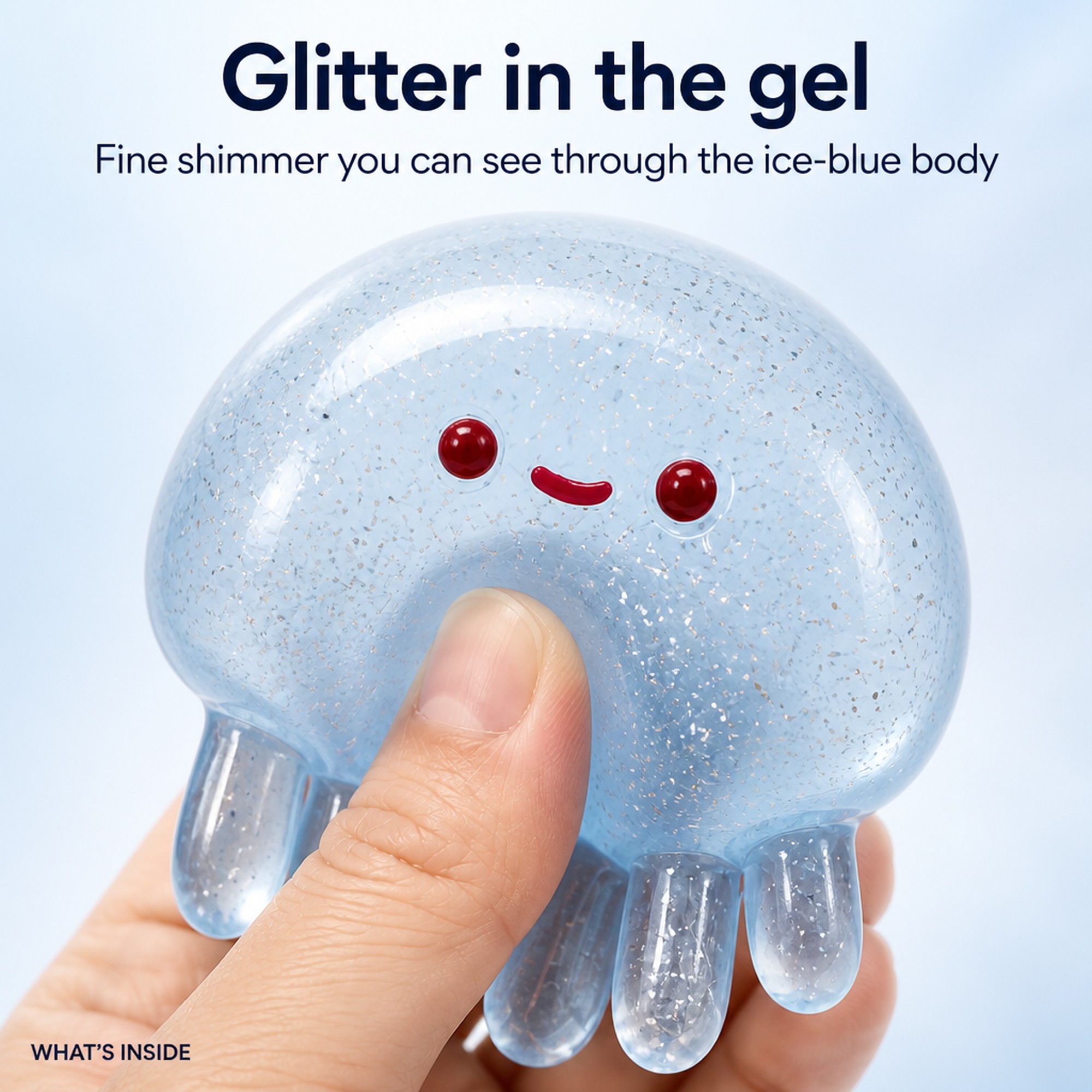 Glitter inside the jellyfish gel