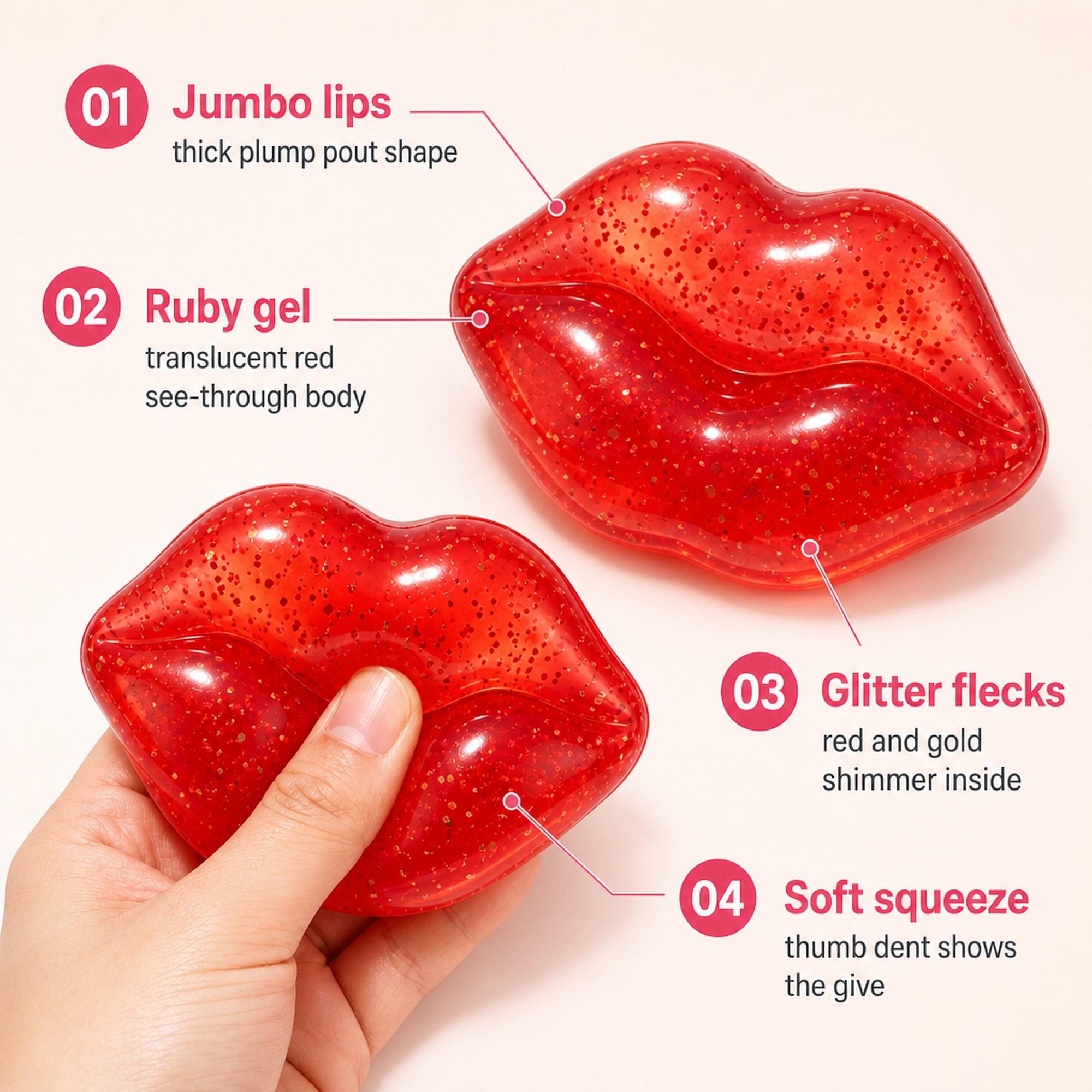 Jumbo Lips Squishy features