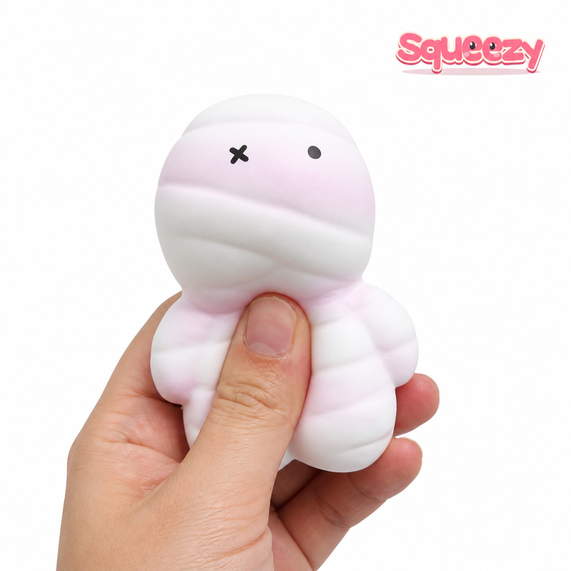 Pink-white mummy squishy being squeezed