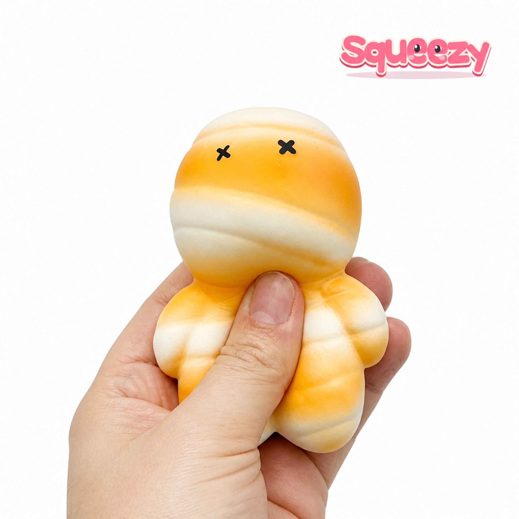 Toasted mummy squishy being squeezed