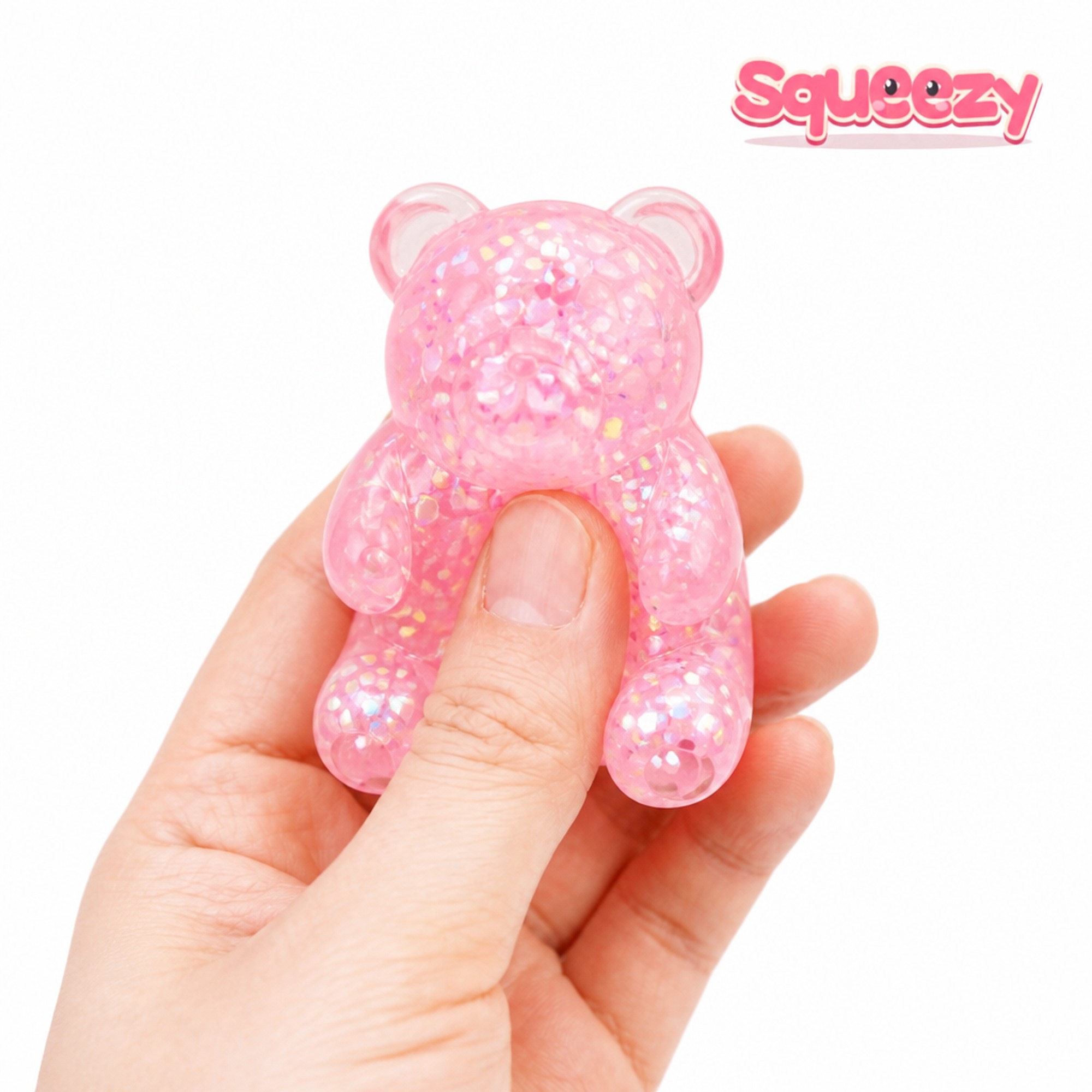 Glitter Bear being squeezed