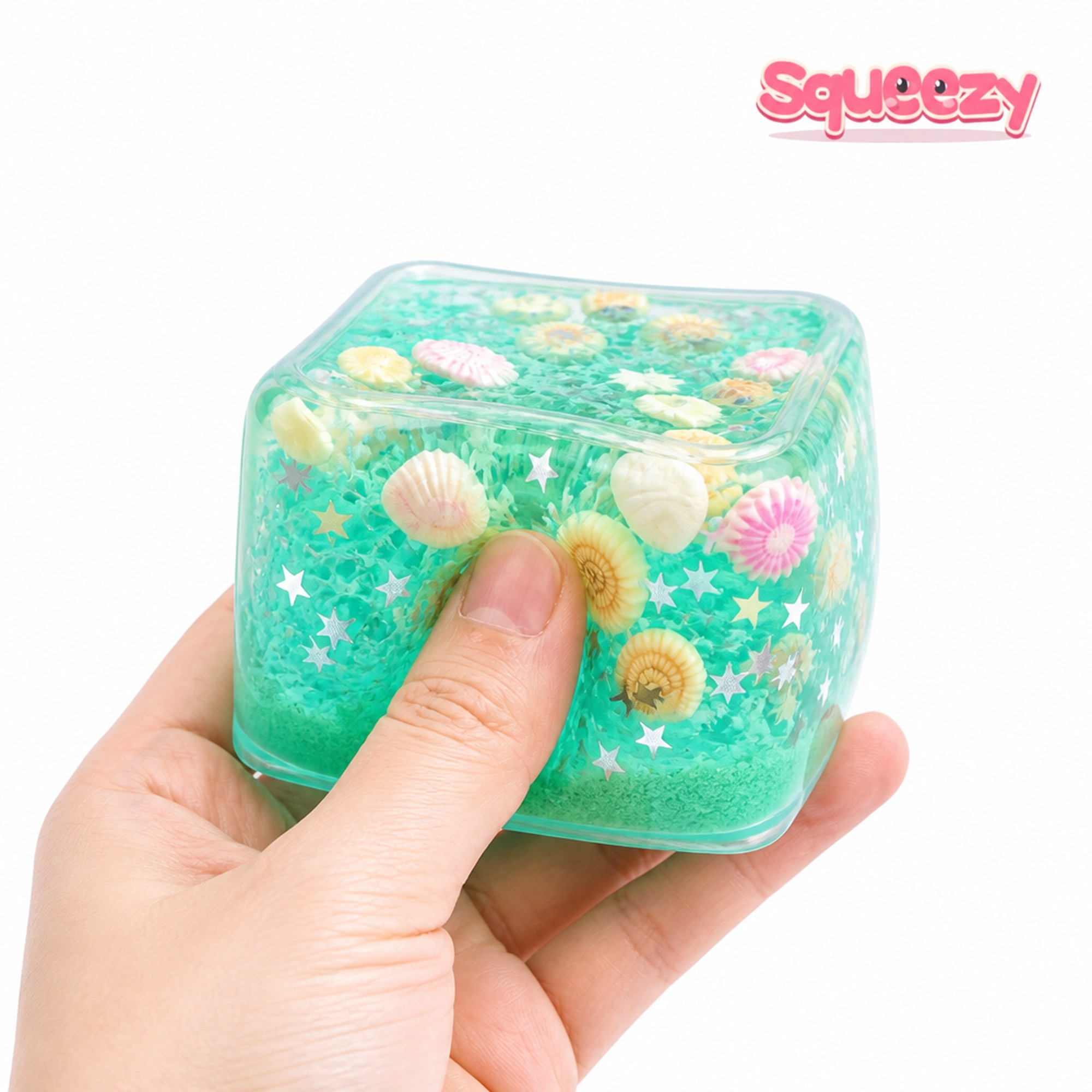 Ocean Shell Cube being squeezed