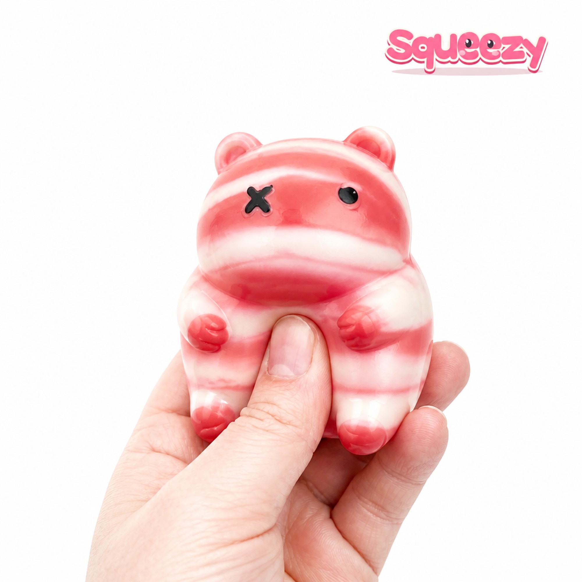 Bacon Chibi being squeezed