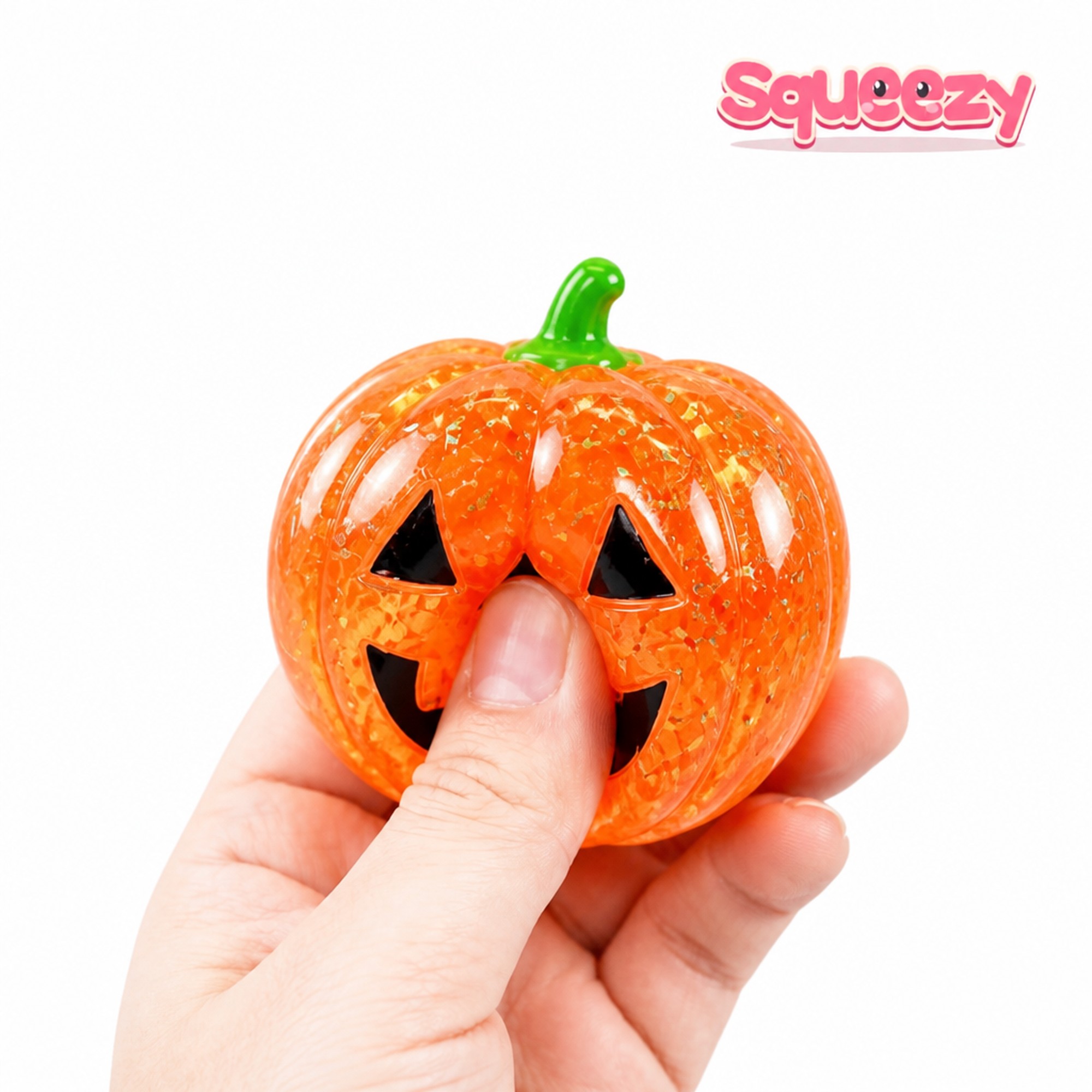 Glitter Pumpkin being squeezed