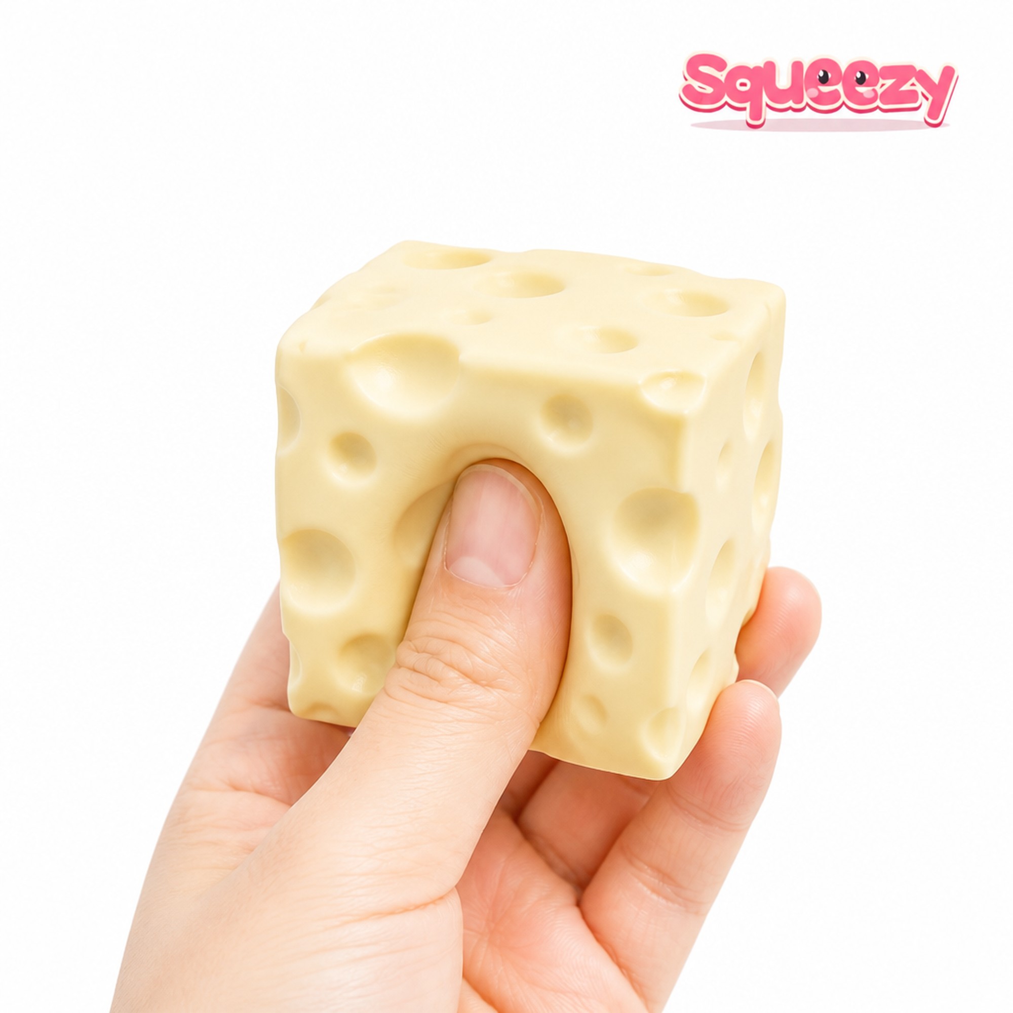 Swiss Cheese Cube being squeezed