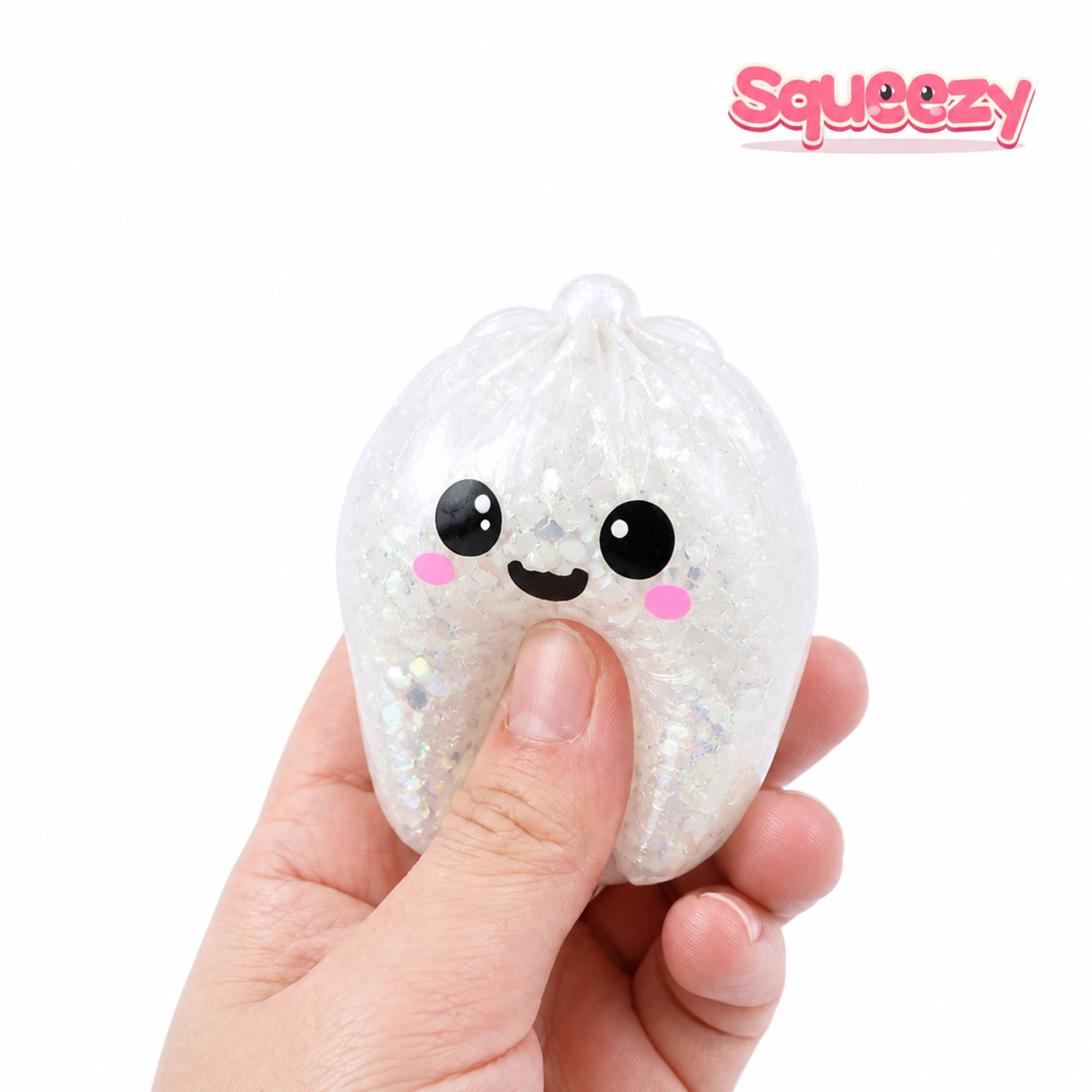 Glitter Ghost Bao being squeezed