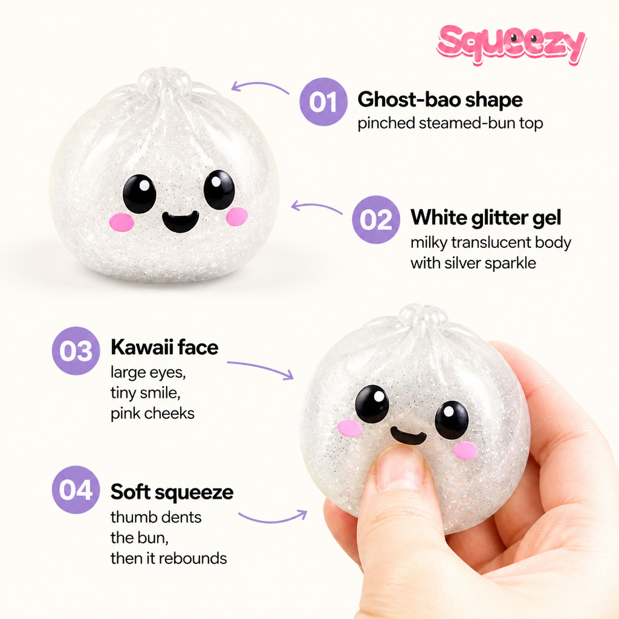 Glitter Ghost Bao features
