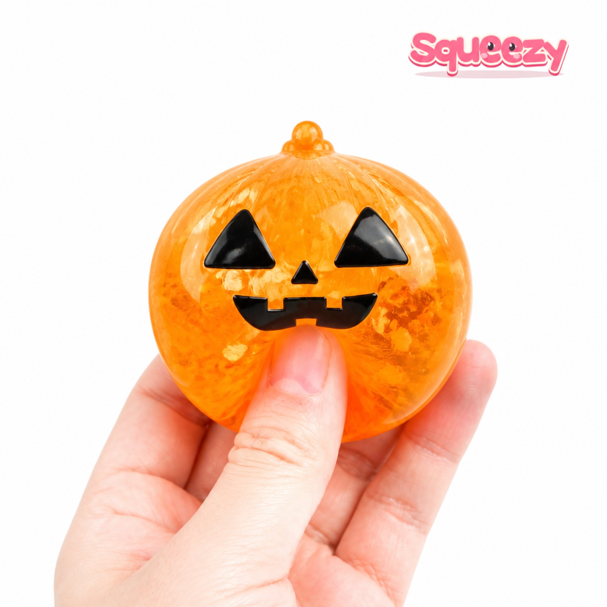 Jack-o'-Lantern Bao being squeezed