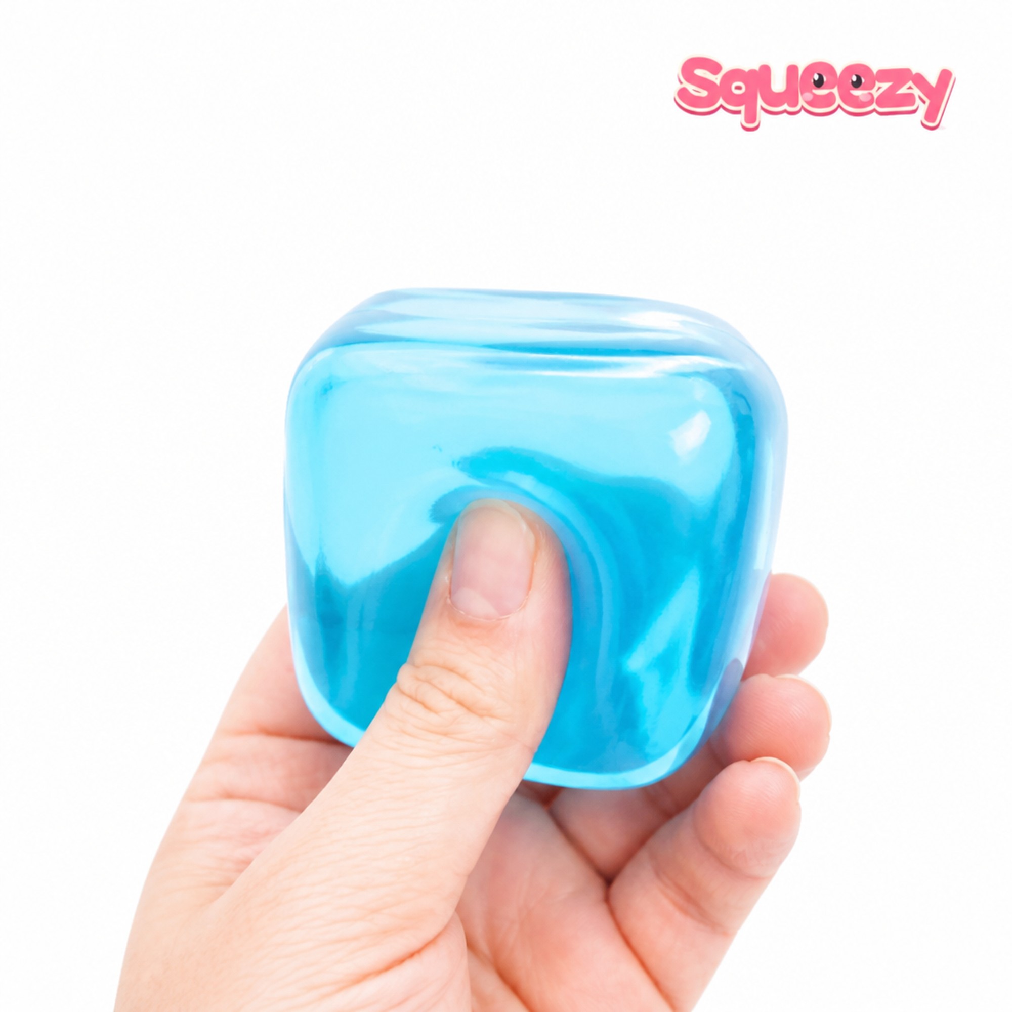 Cyan Ice Cube being squeezed