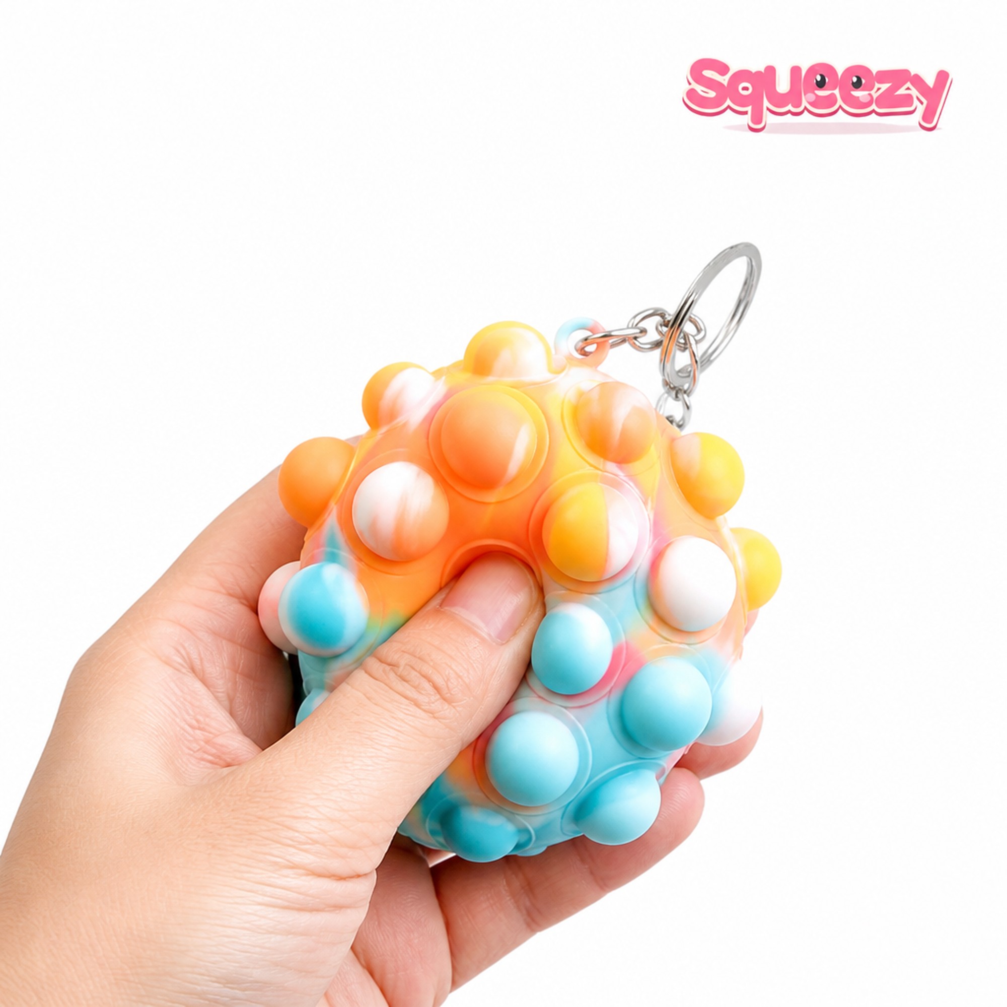 Bubble Pop Keychain being squeezed