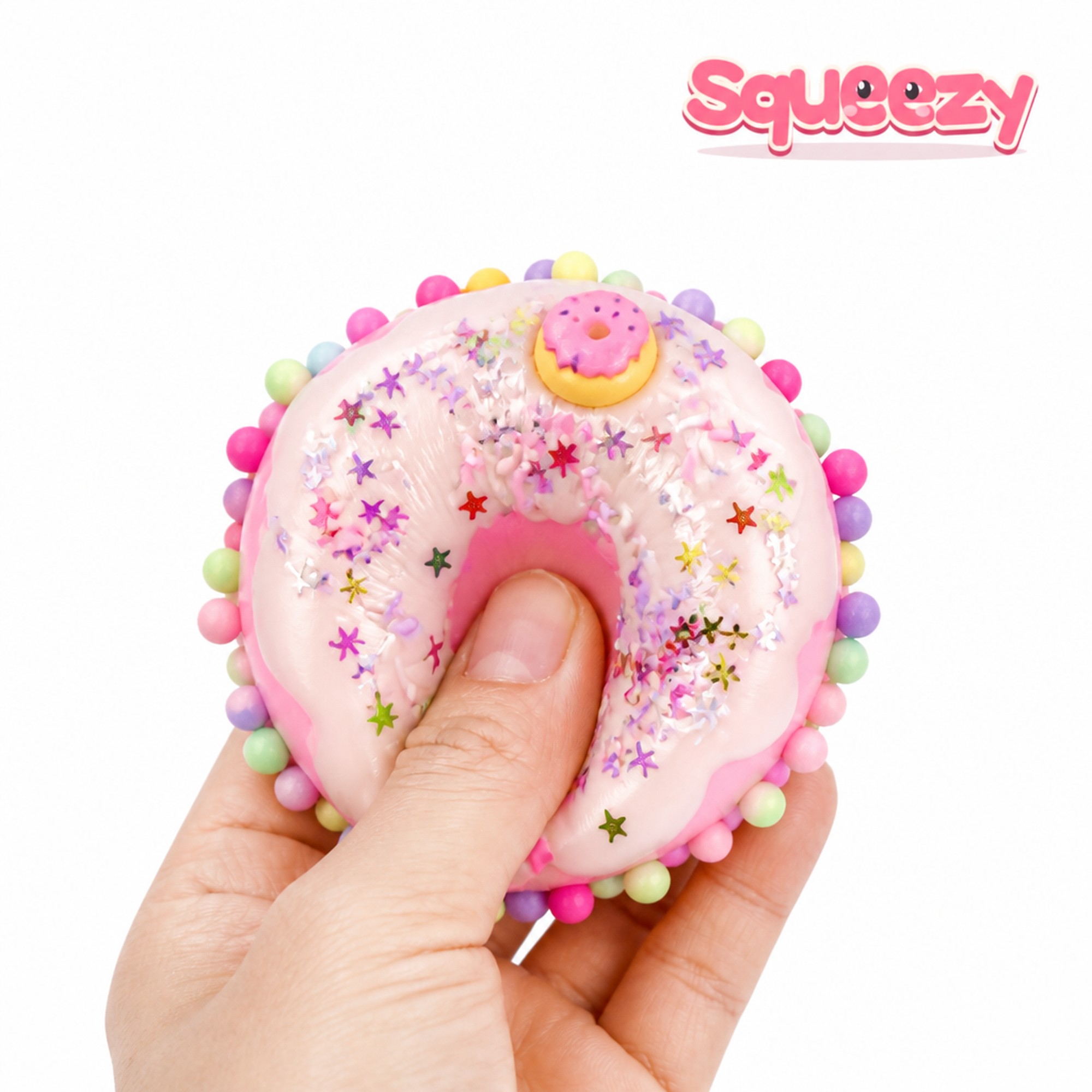 Sprinkle Donut being squeezed