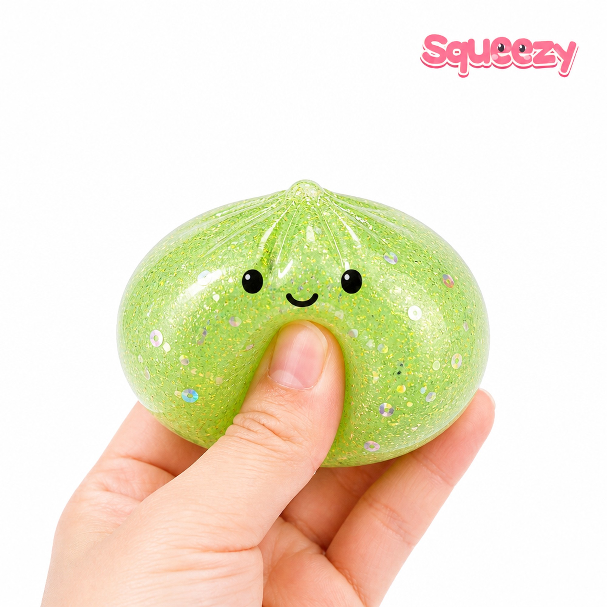 Lime Glitter Bao being squeezed