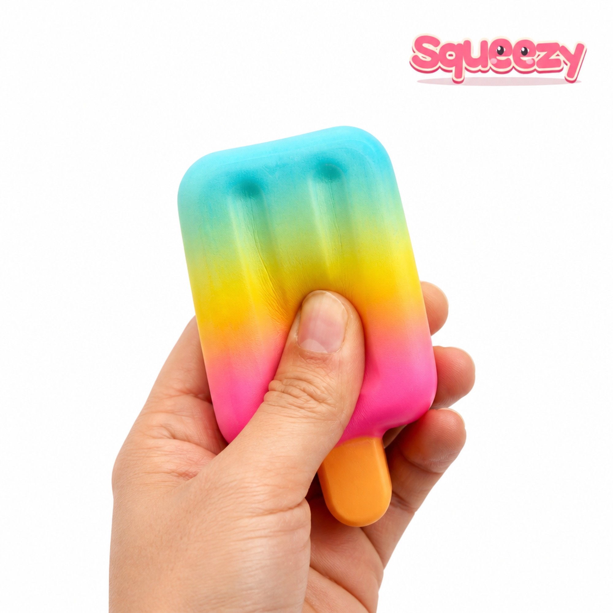 Rainbow Popsicle being squeezed