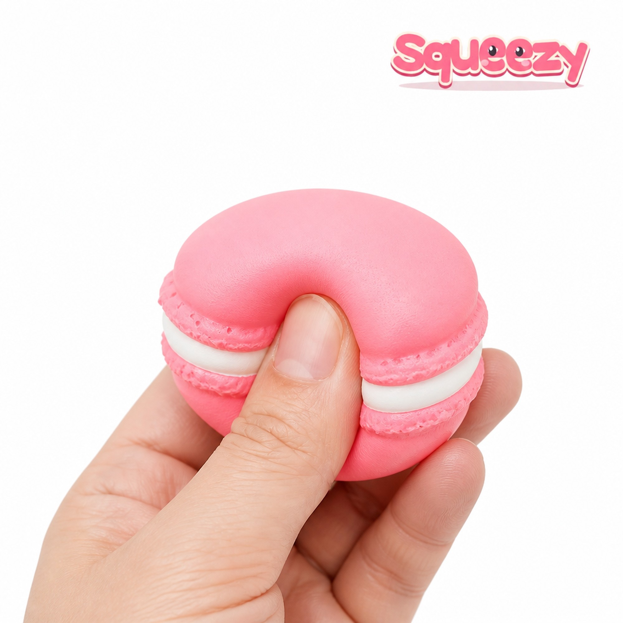 Pink Macaron being squeezed