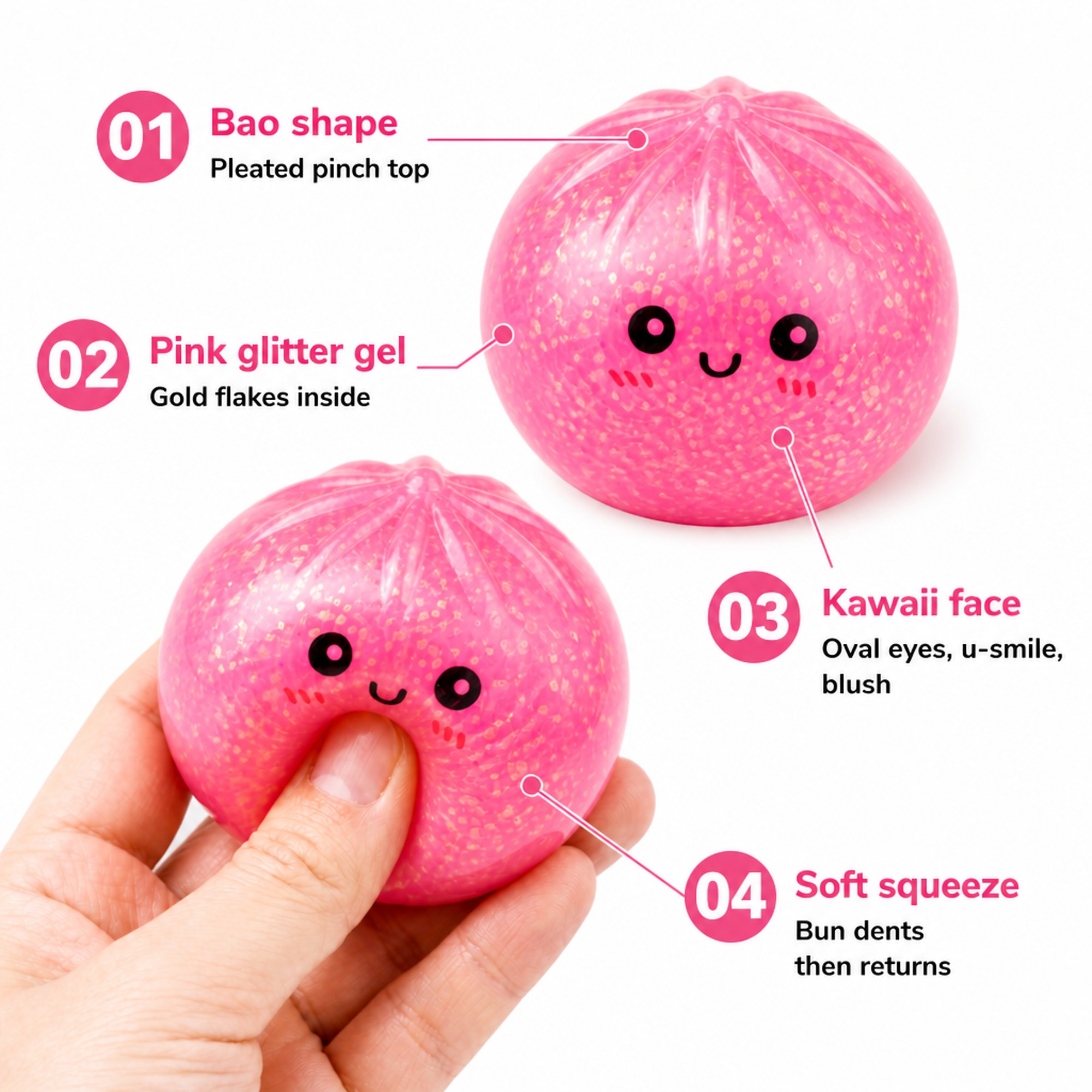 Pink Smiley Bao features