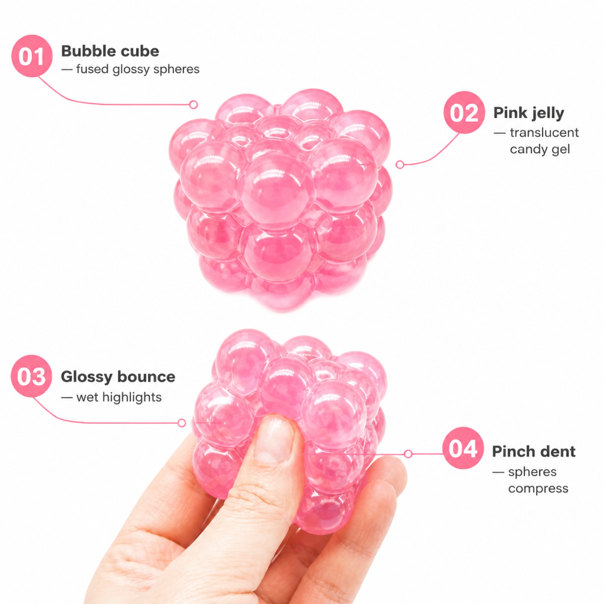 Pink Bubble Cube features