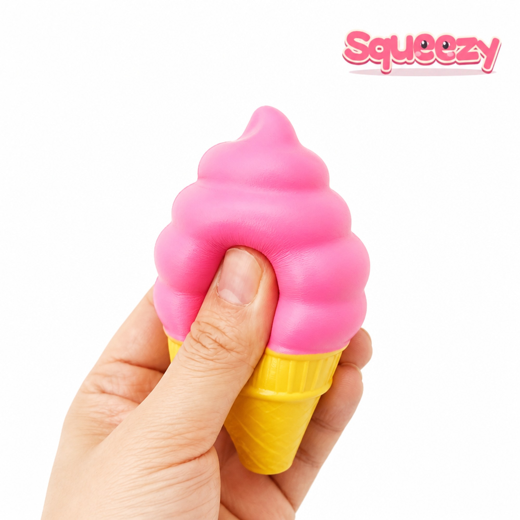 Pink Swirl Cone being squeezed