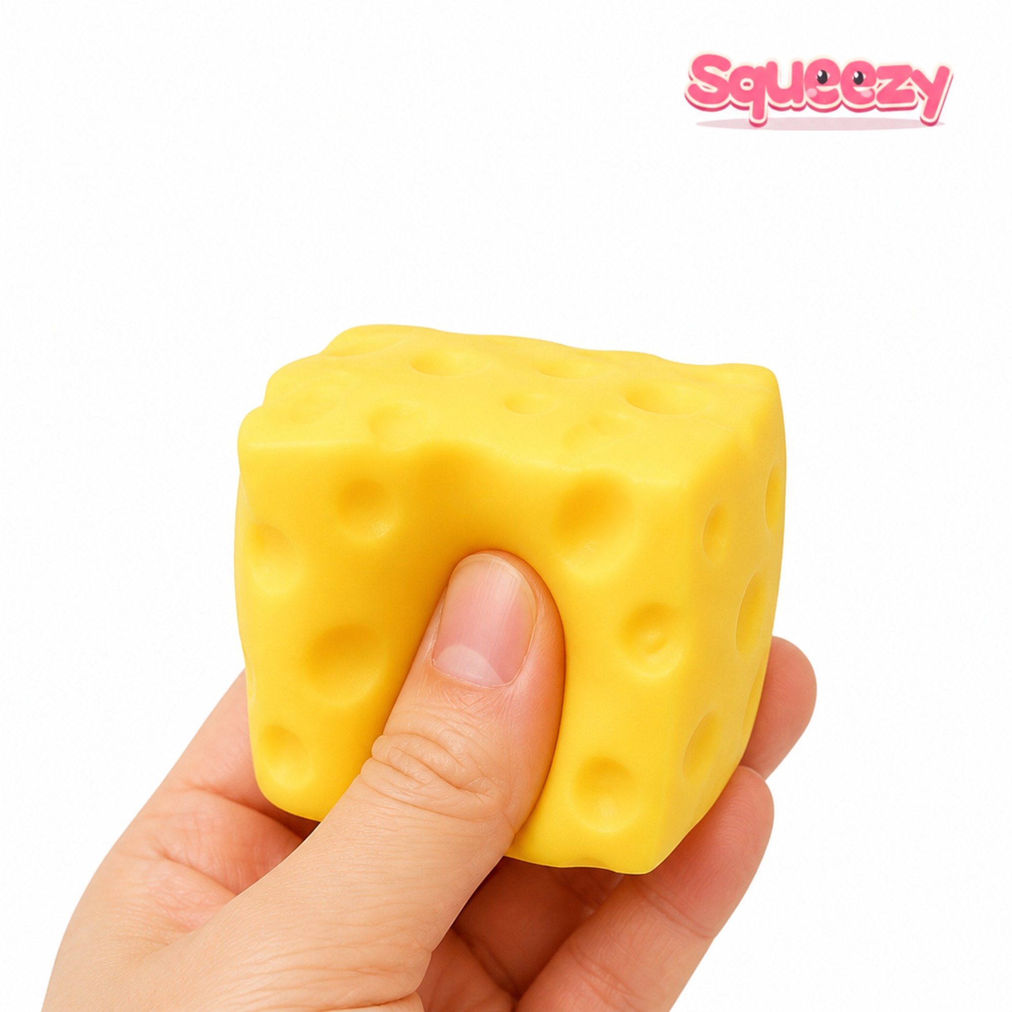 Jumbo Cheese Cube being squeezed