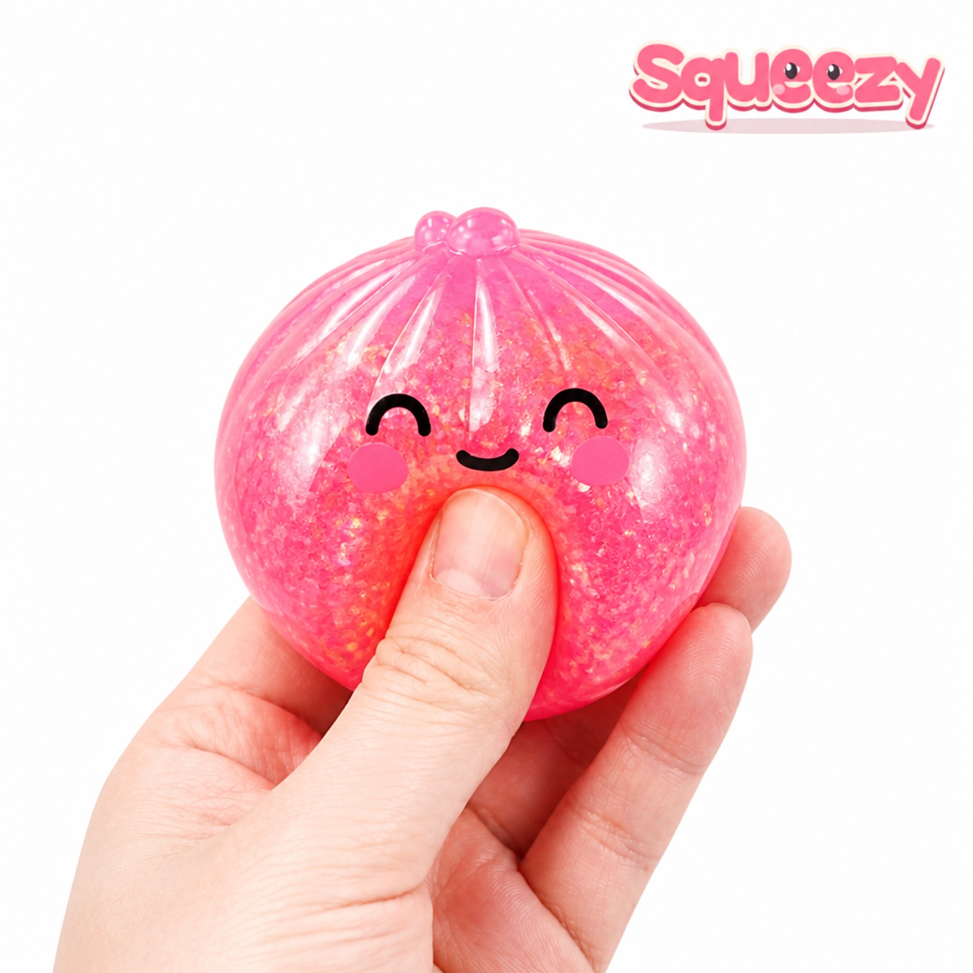 Pink Sparkle Bao being squeezed