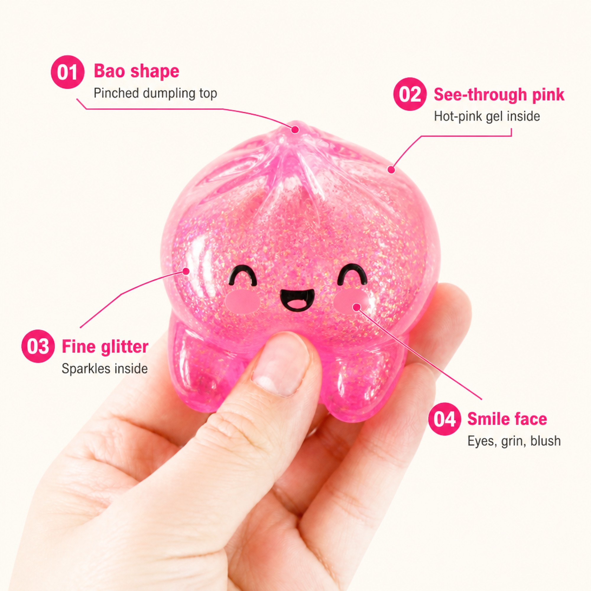 Pink Sparkle Bao features