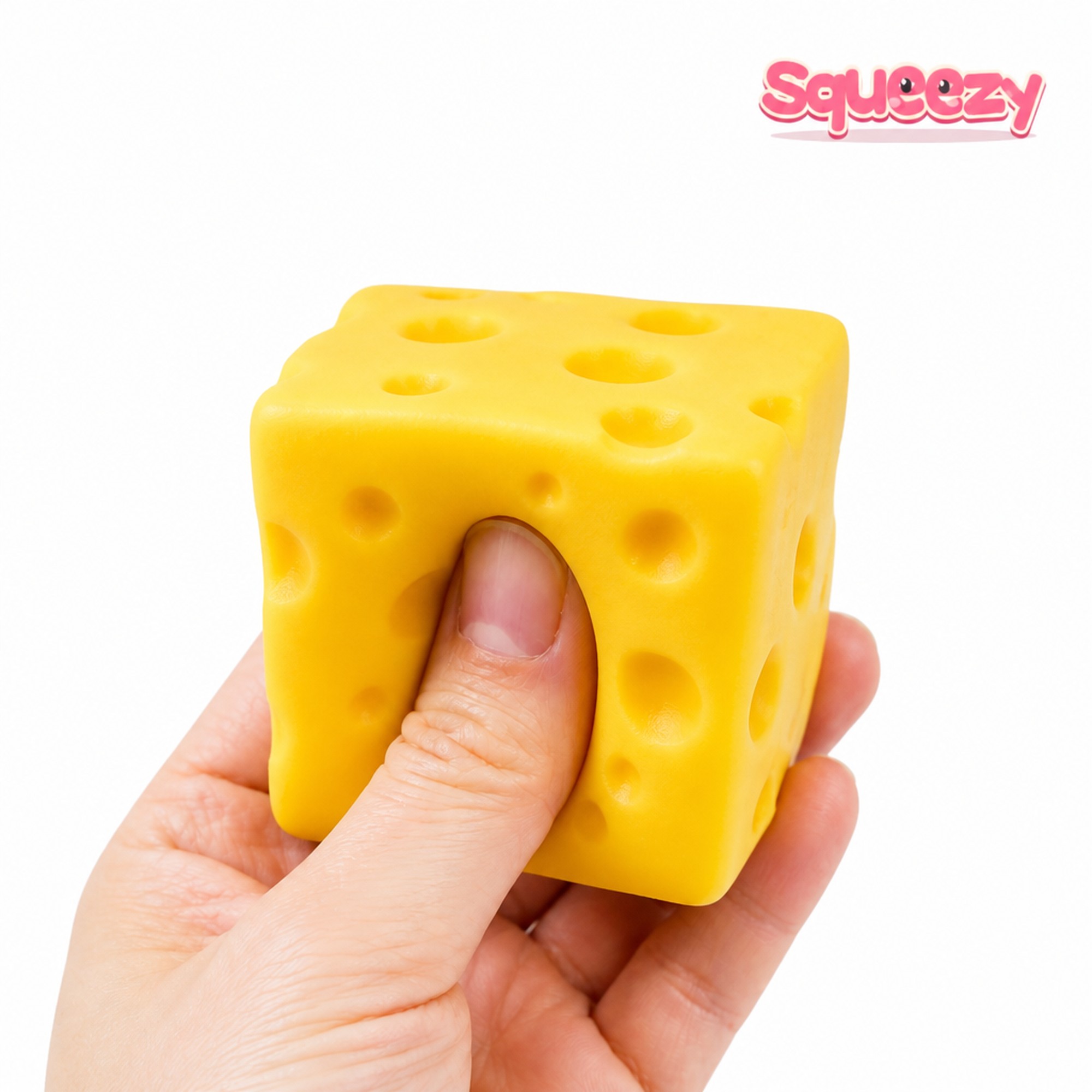 Cheese Cube being squeezed