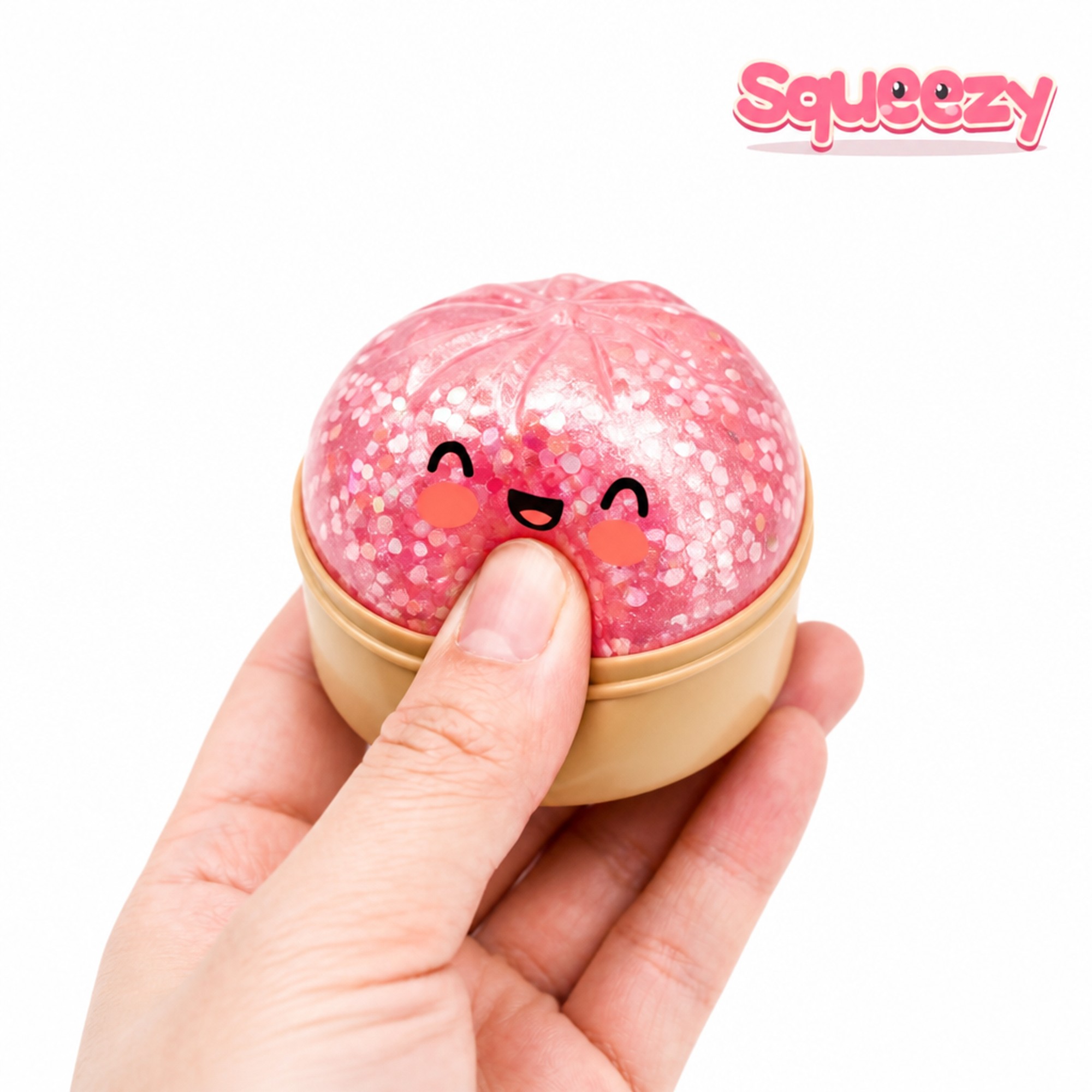 Pink Sparkle Bao being squeezed