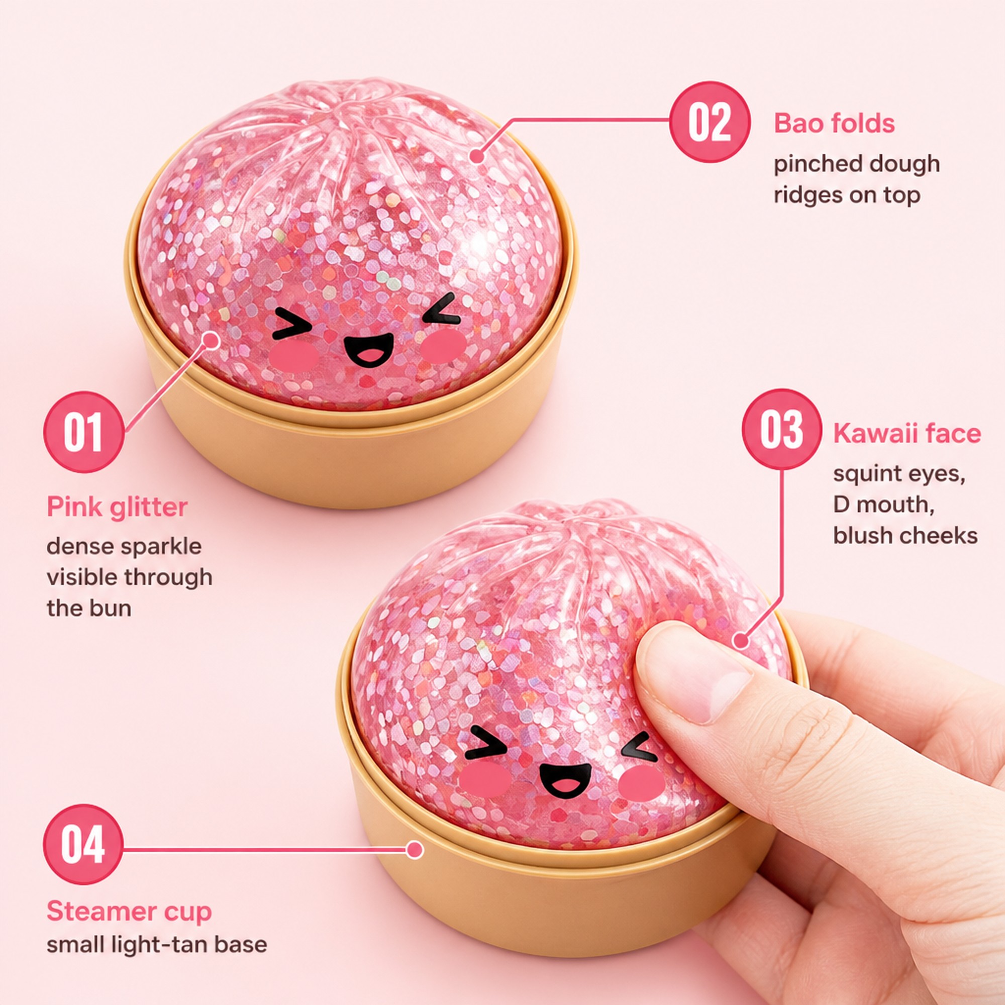 Pink Sparkle Bao features