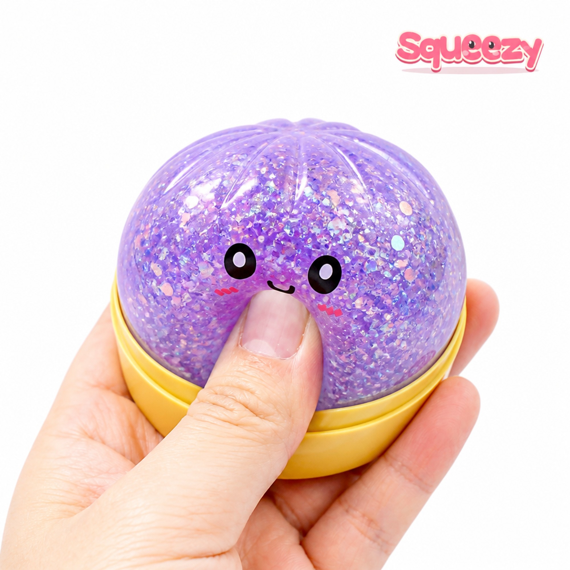 Purple Glitter Bao being squeezed