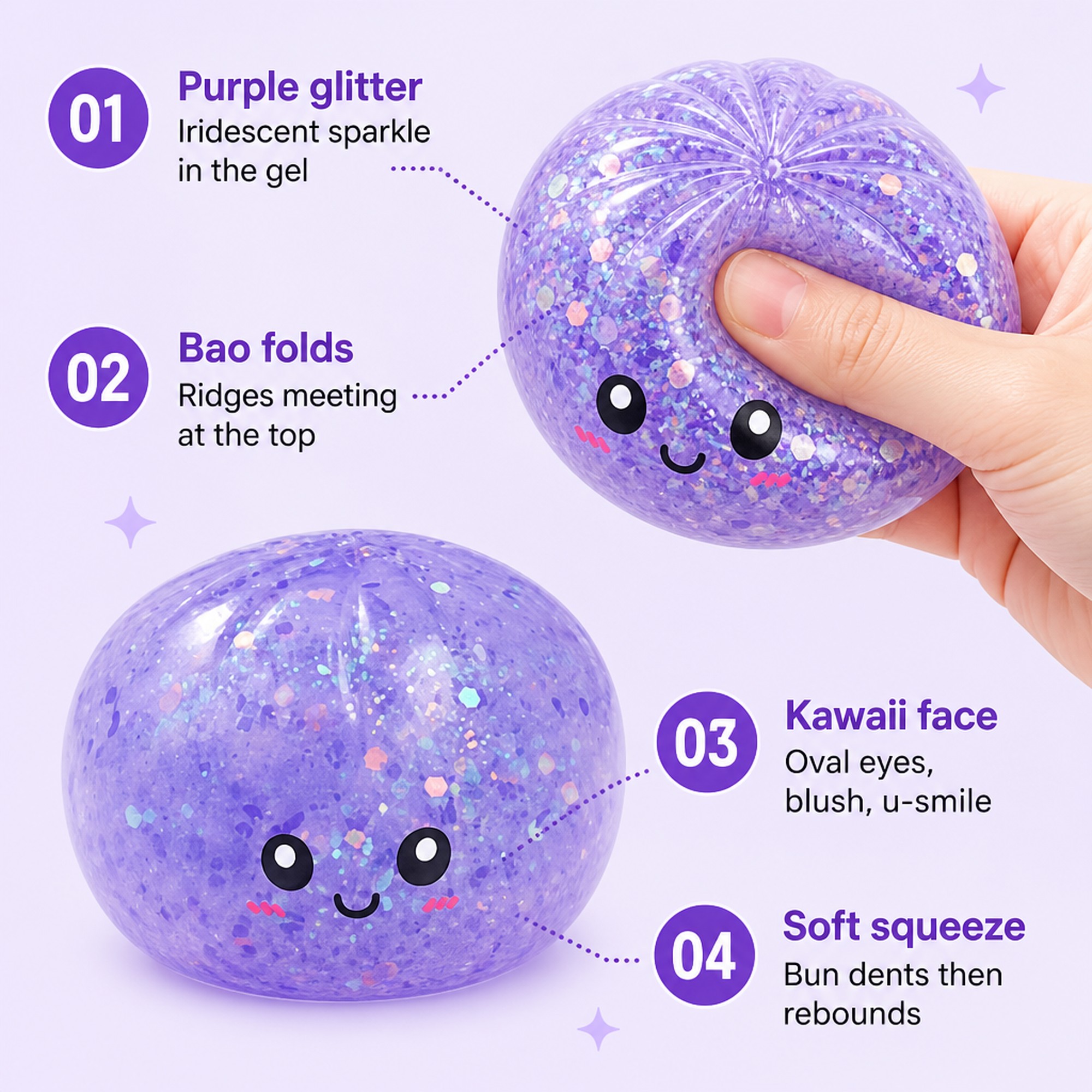 Purple Glitter Bao features