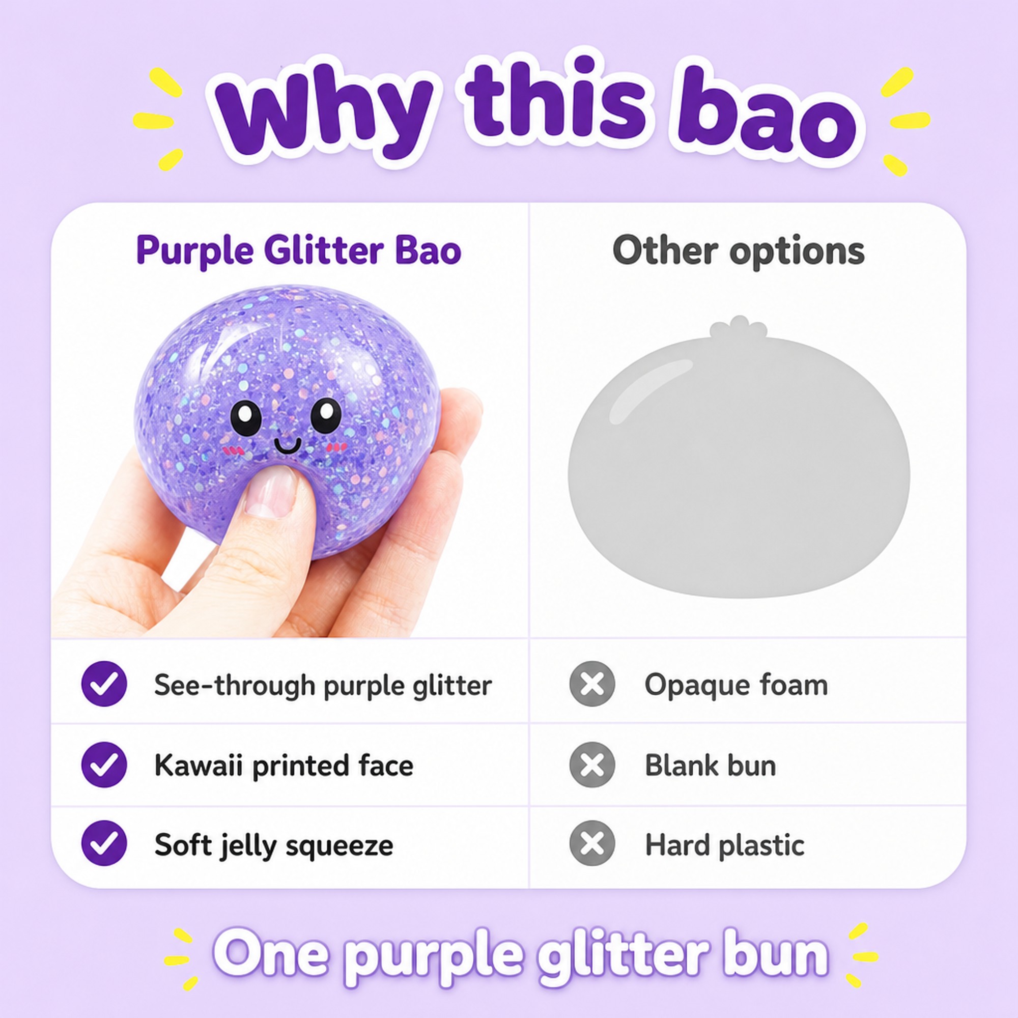 Purple Glitter Bao compared with other options