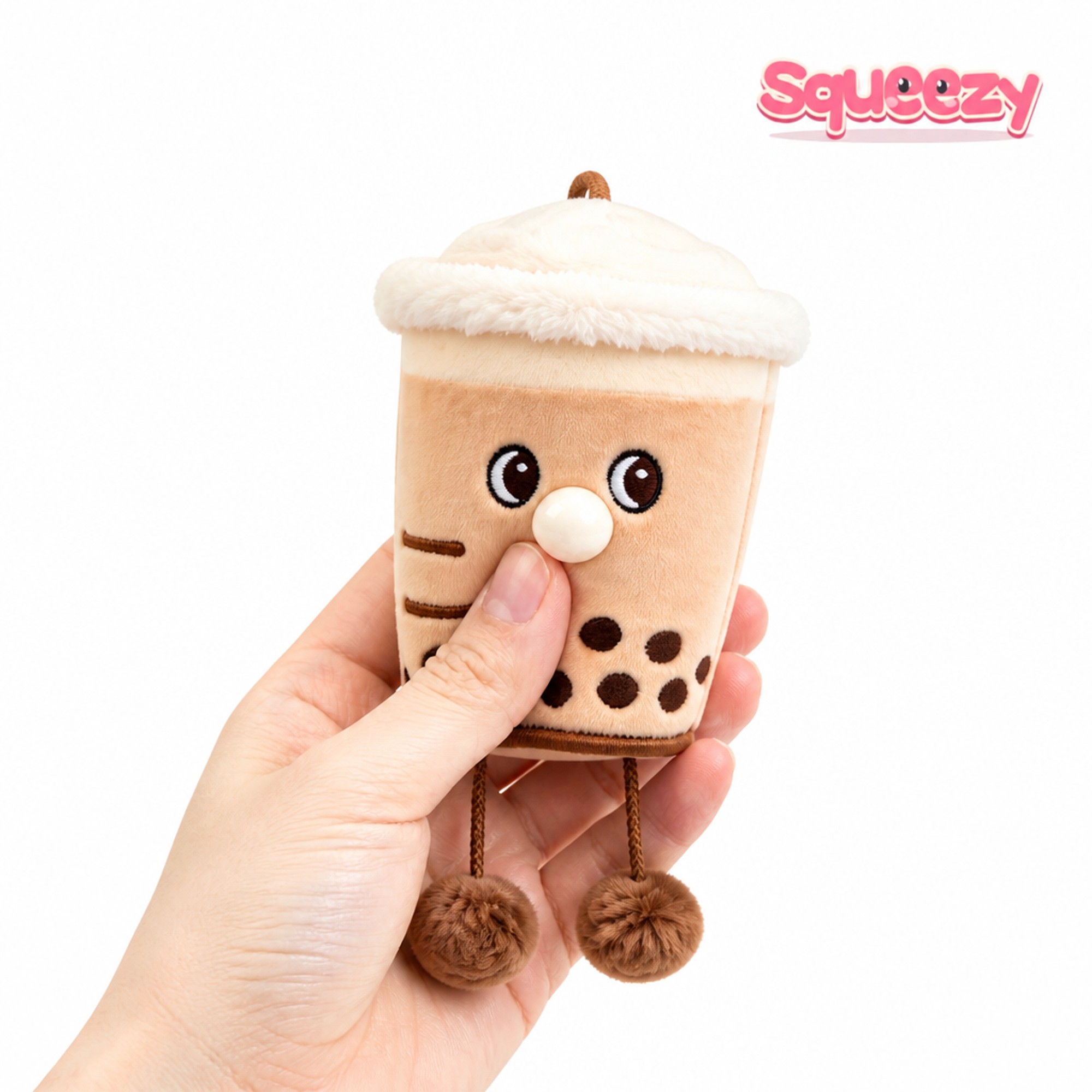 Boba Plush being squeezed