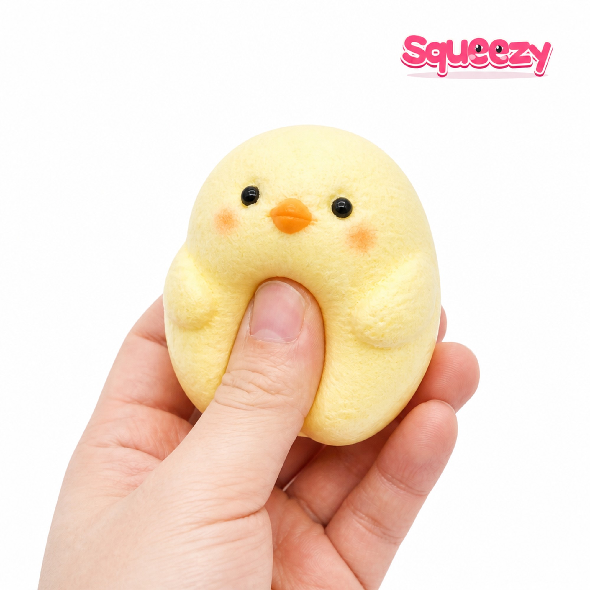 Fluffy Chick being squeezed
