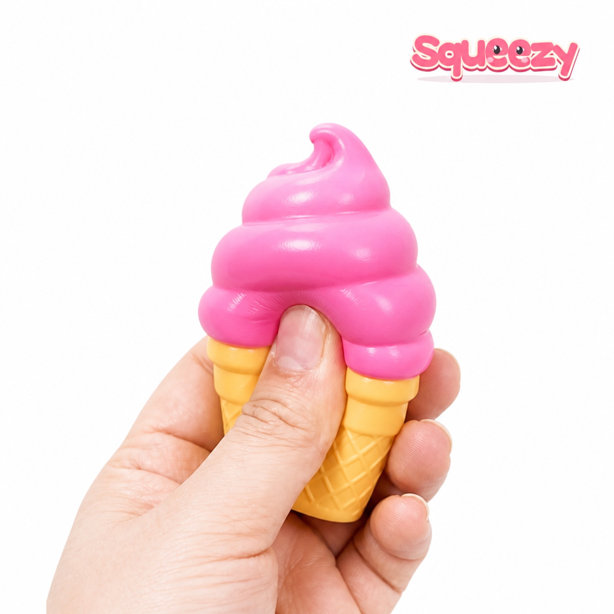 Pink Cream Cone being squeezed