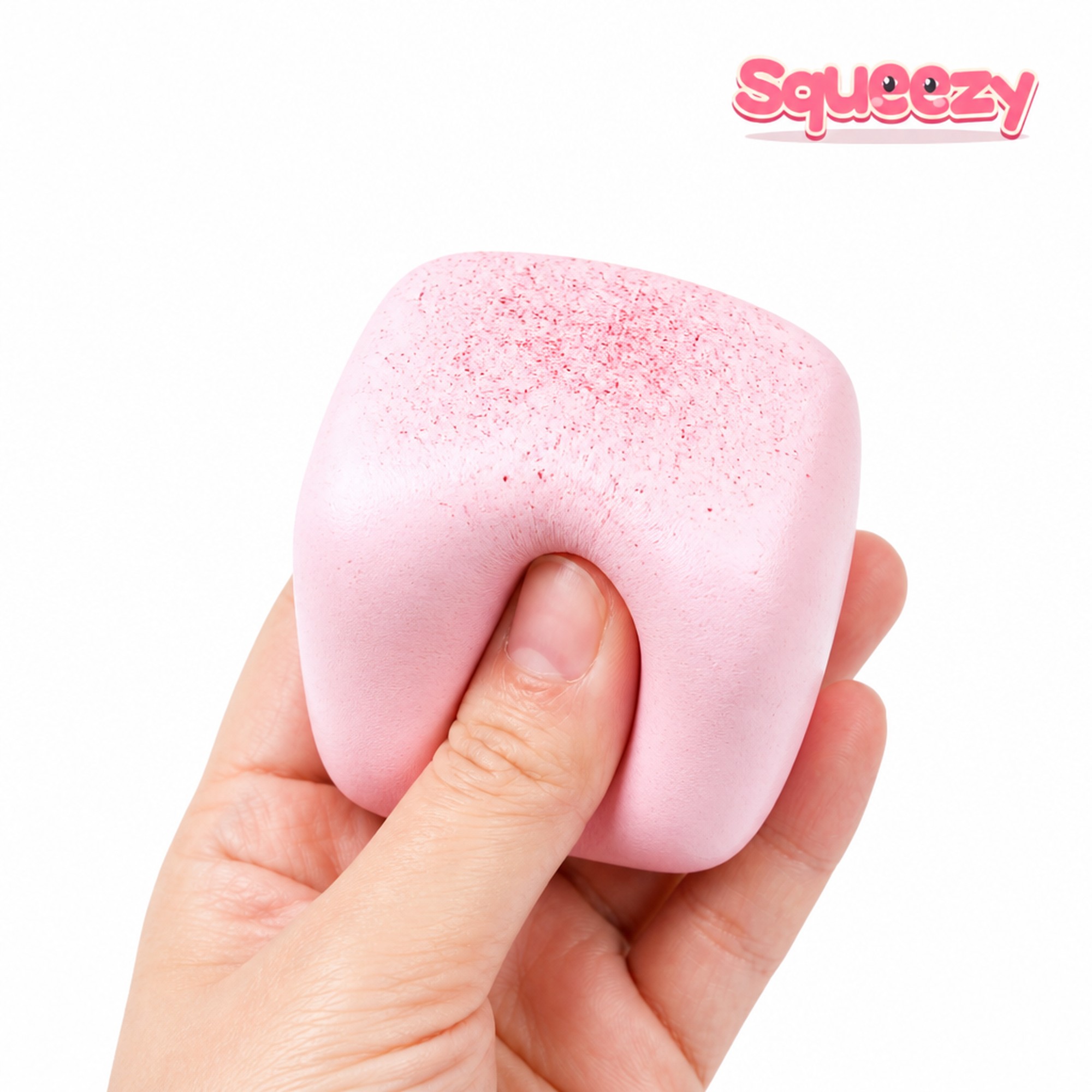 Sticky Pink Cube being squeezed