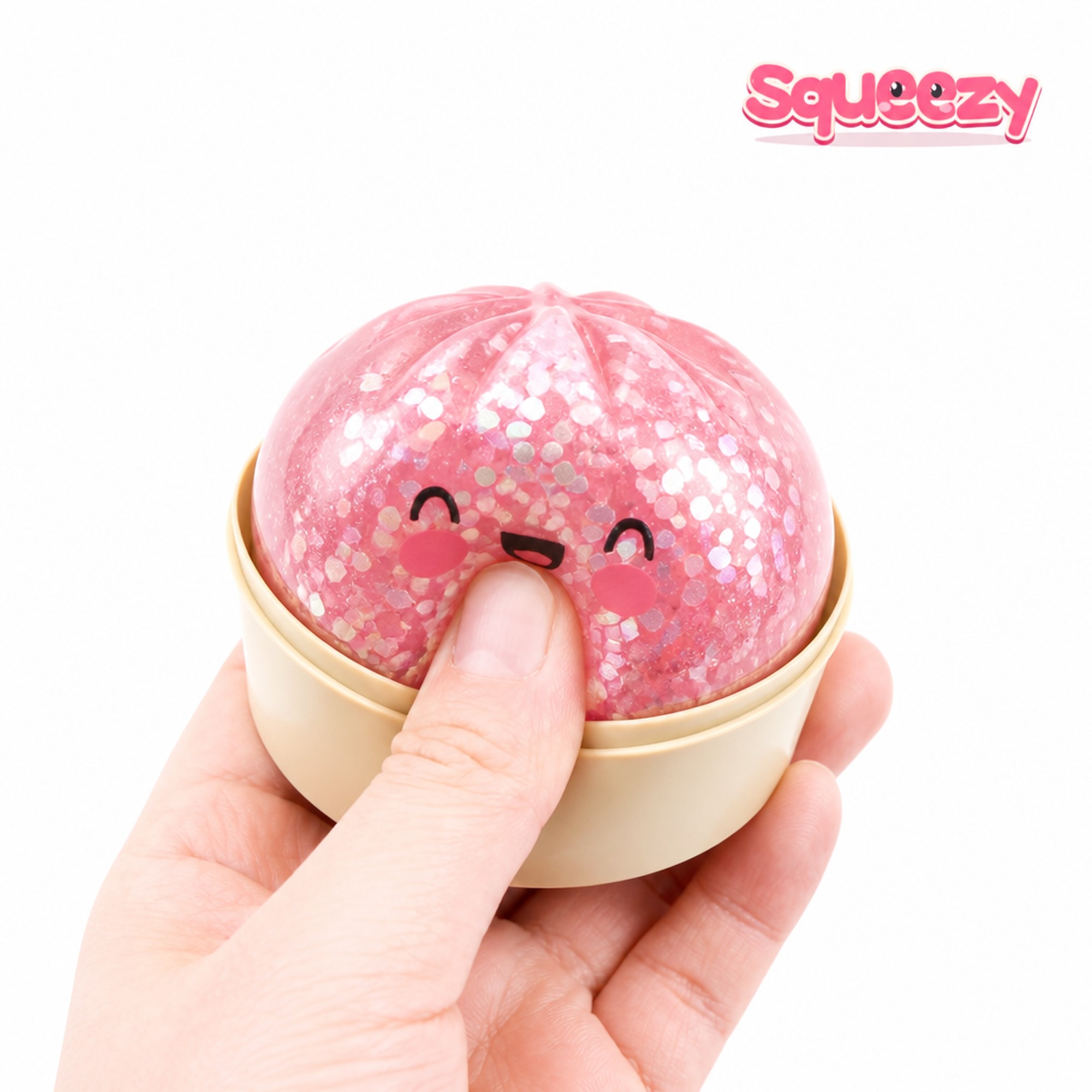 Pink Glitter Bao being squeezed