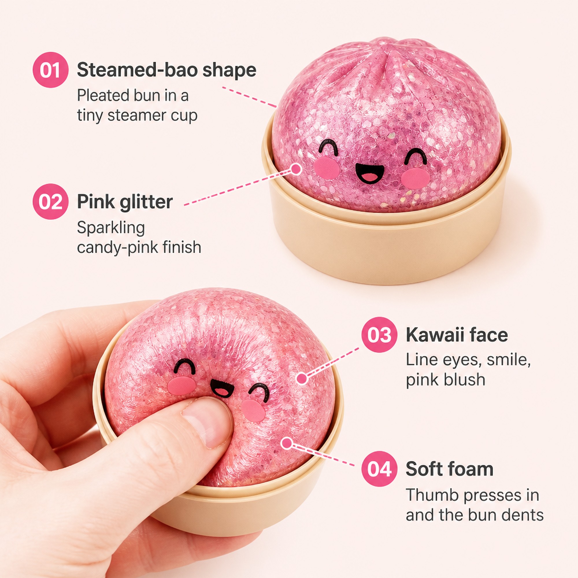 Pink Glitter Bao features