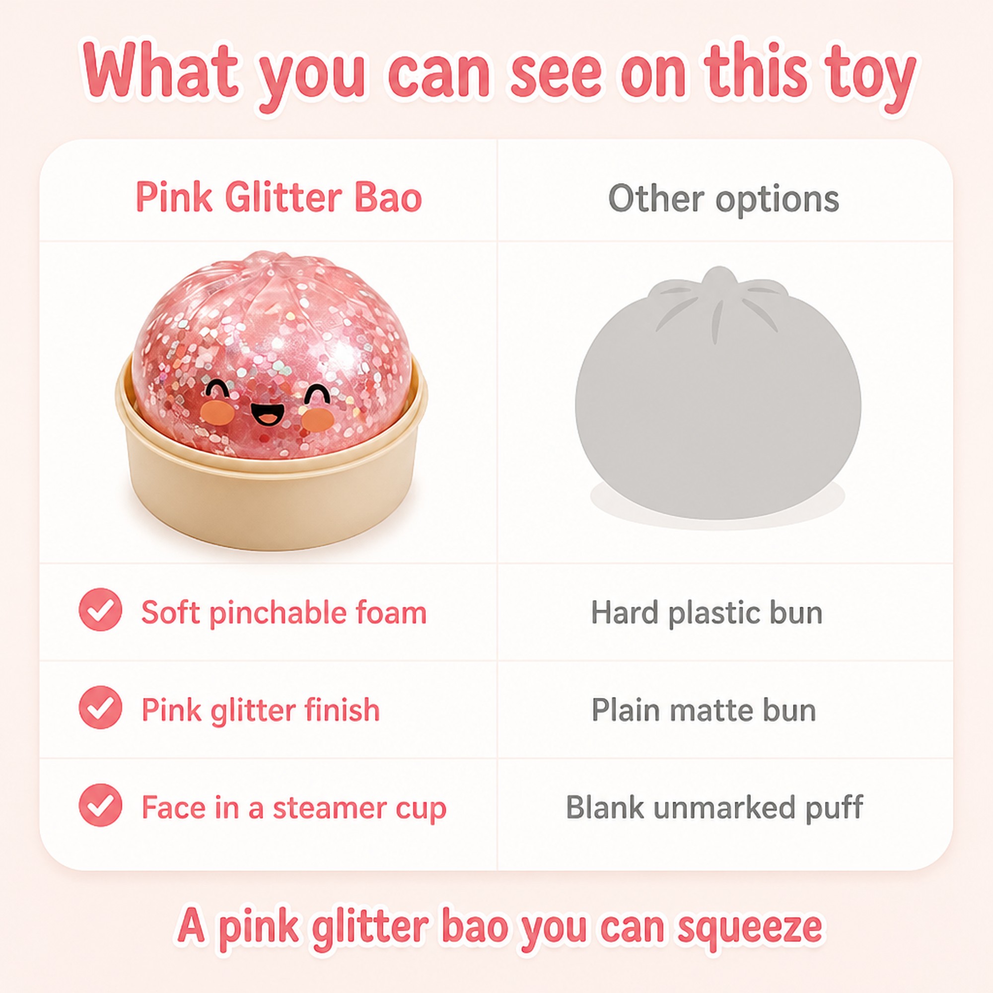 Pink Glitter Bao compared with other options