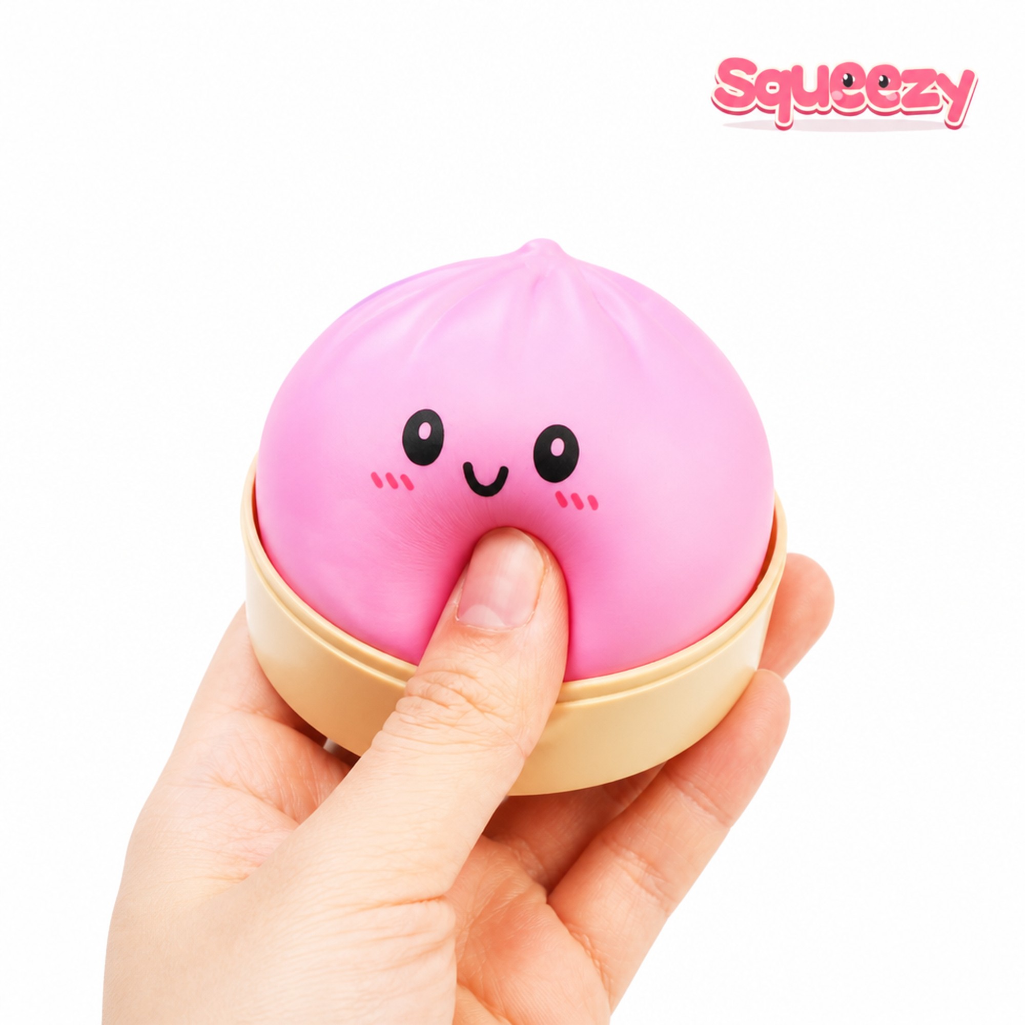 Pink Steamer Bao being squeezed
