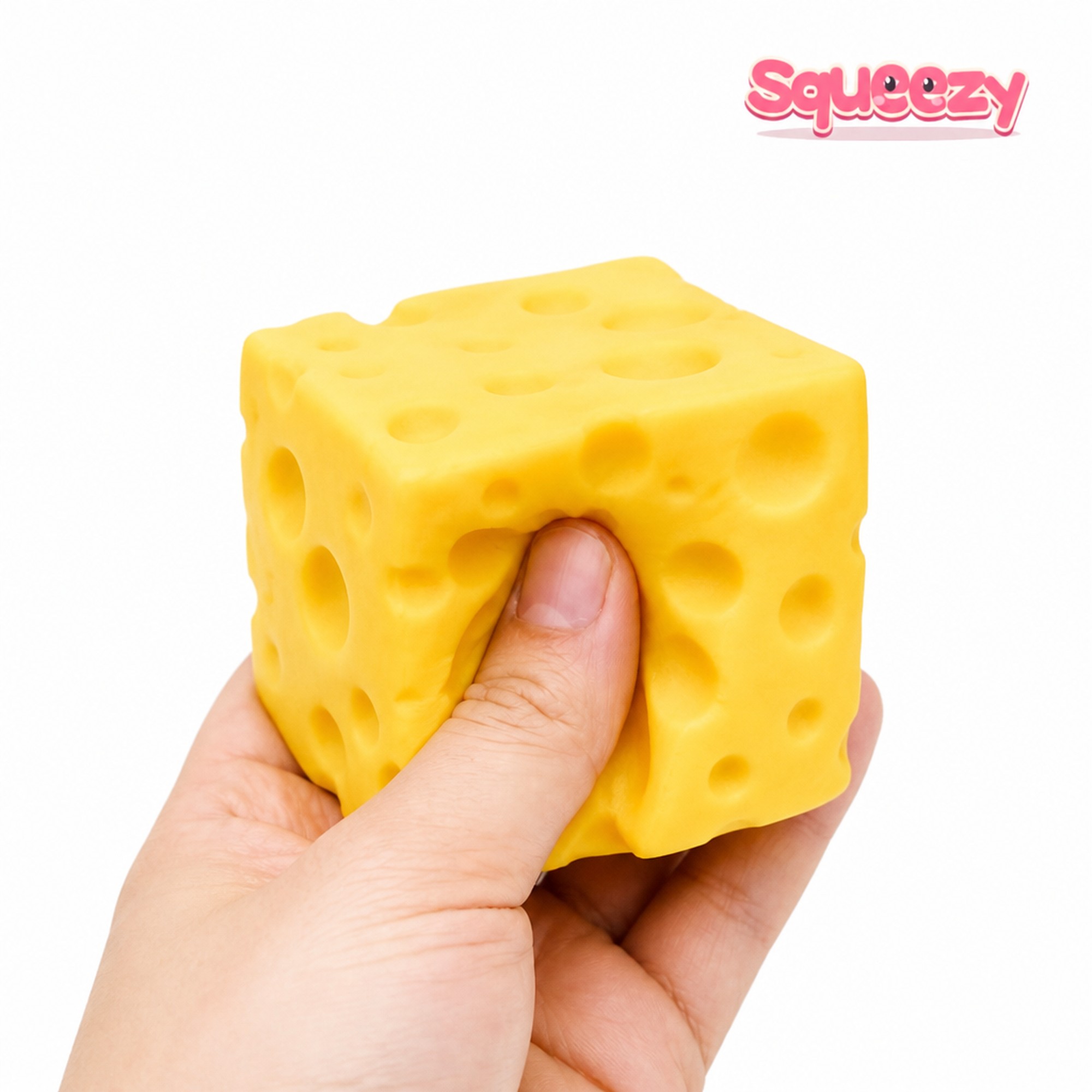 Jumbo Cheese Cube being squeezed