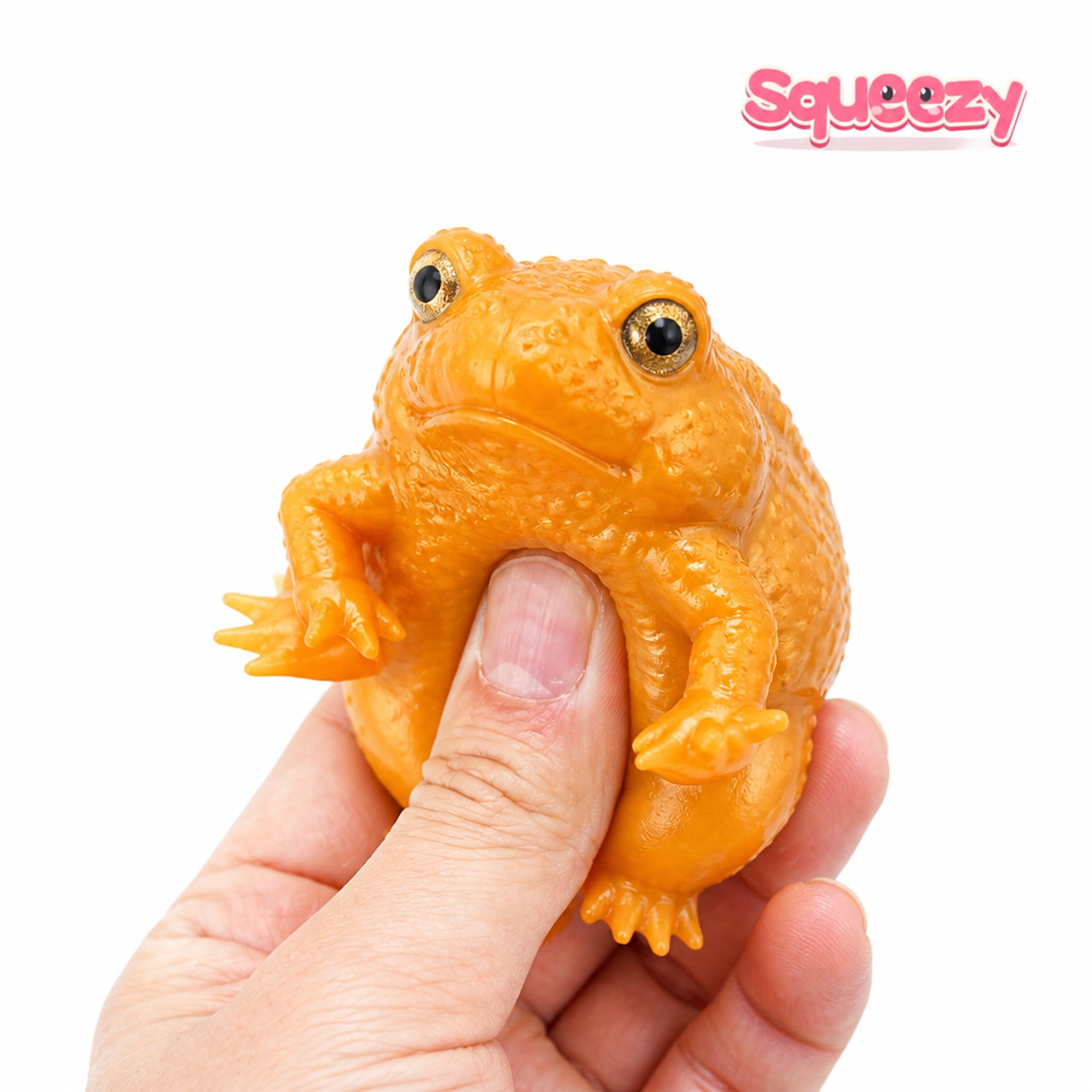 Orange Toad being squeezed