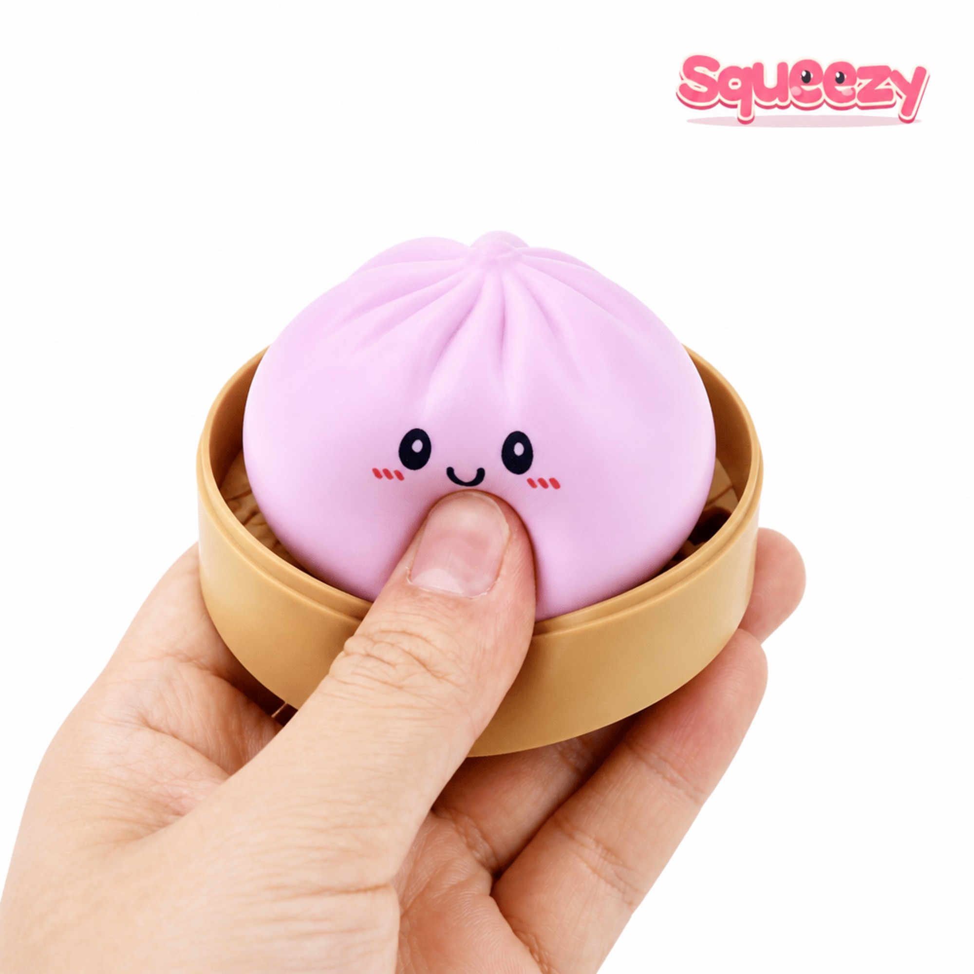Lilac Steamer Bao being squeezed